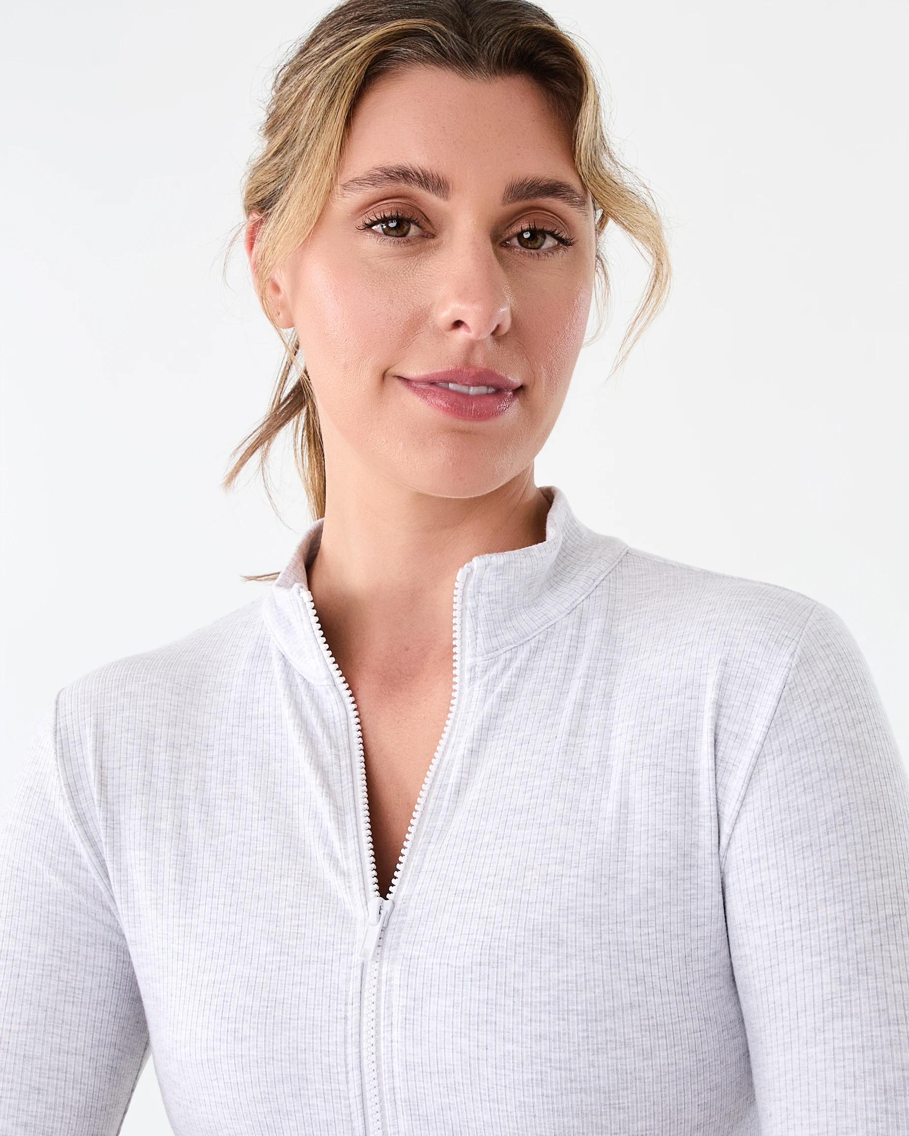 5 Active Womens Ribbed Zip Through Long Sleeve Top Heather, 5 of 9