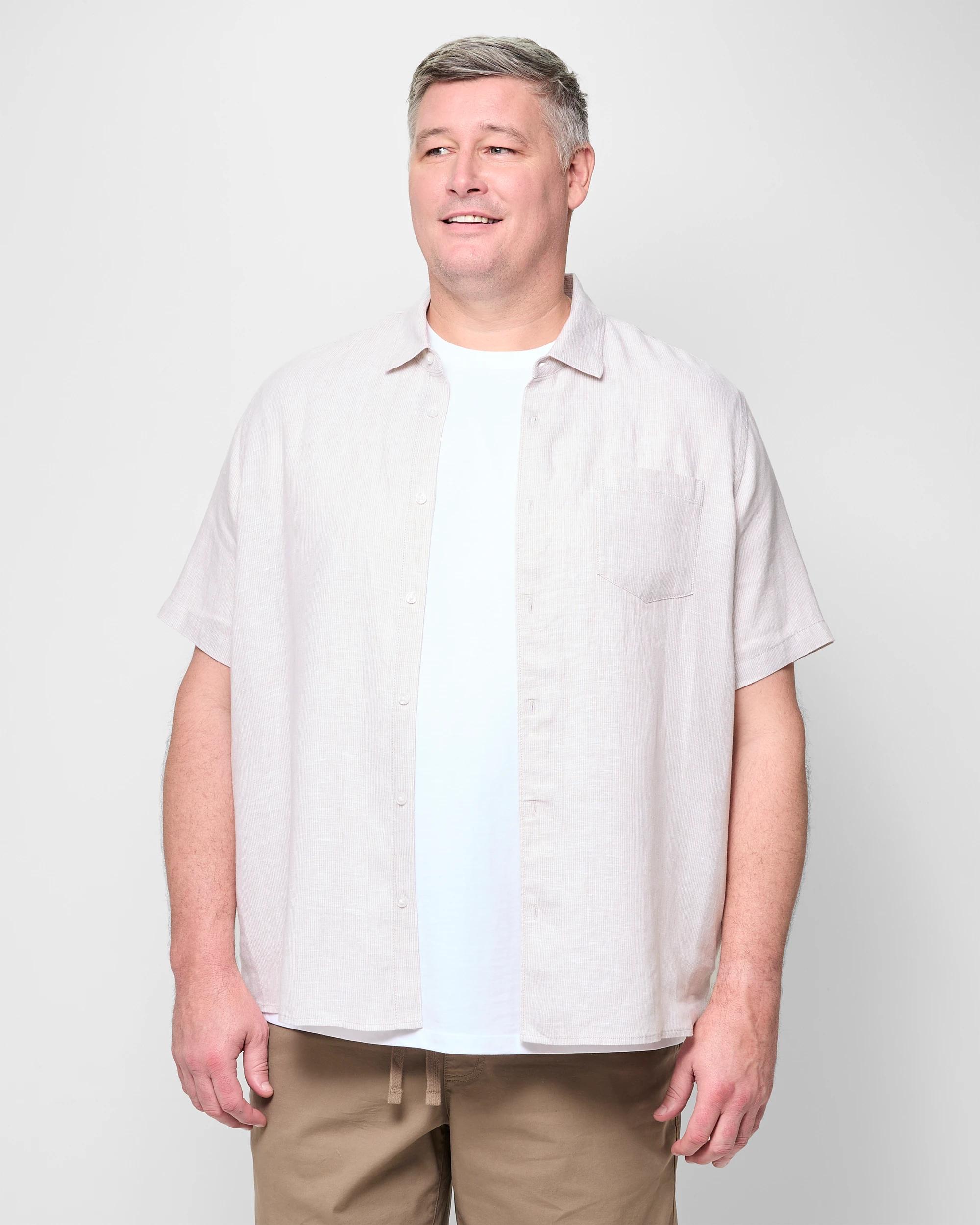 1 Target Plus Size European Linen Short Sleeve Shirt LIGHT STONE, 1 of 5