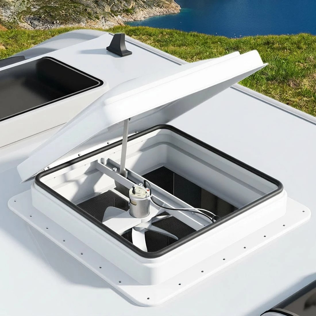 2 Weisshorn Caravan Roof Vent Fan Air Exhaust Hatch 12V RV Motorhome Camper - White, 2 of 4