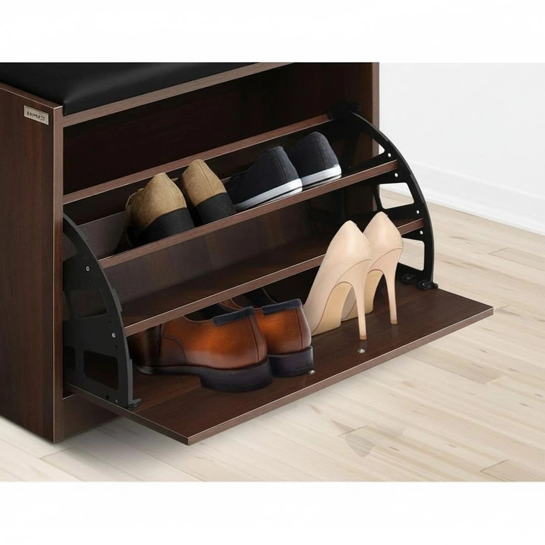 6 Artiss Shoe Rack Cabinet Bench15 Pairs Walnut - Multi, 6 of 6