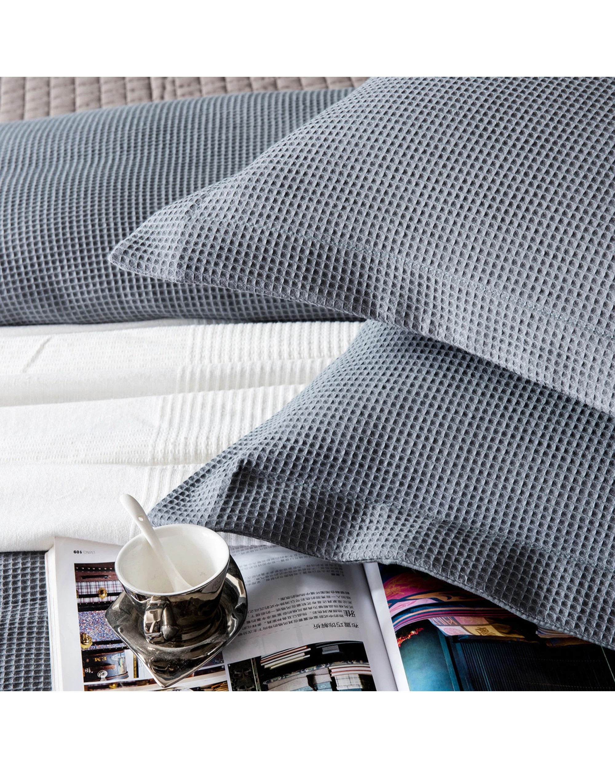 3 Cotton More 100% Premium Cotton Waffle Quilt Cover Set Double - Grey, 3 of 3