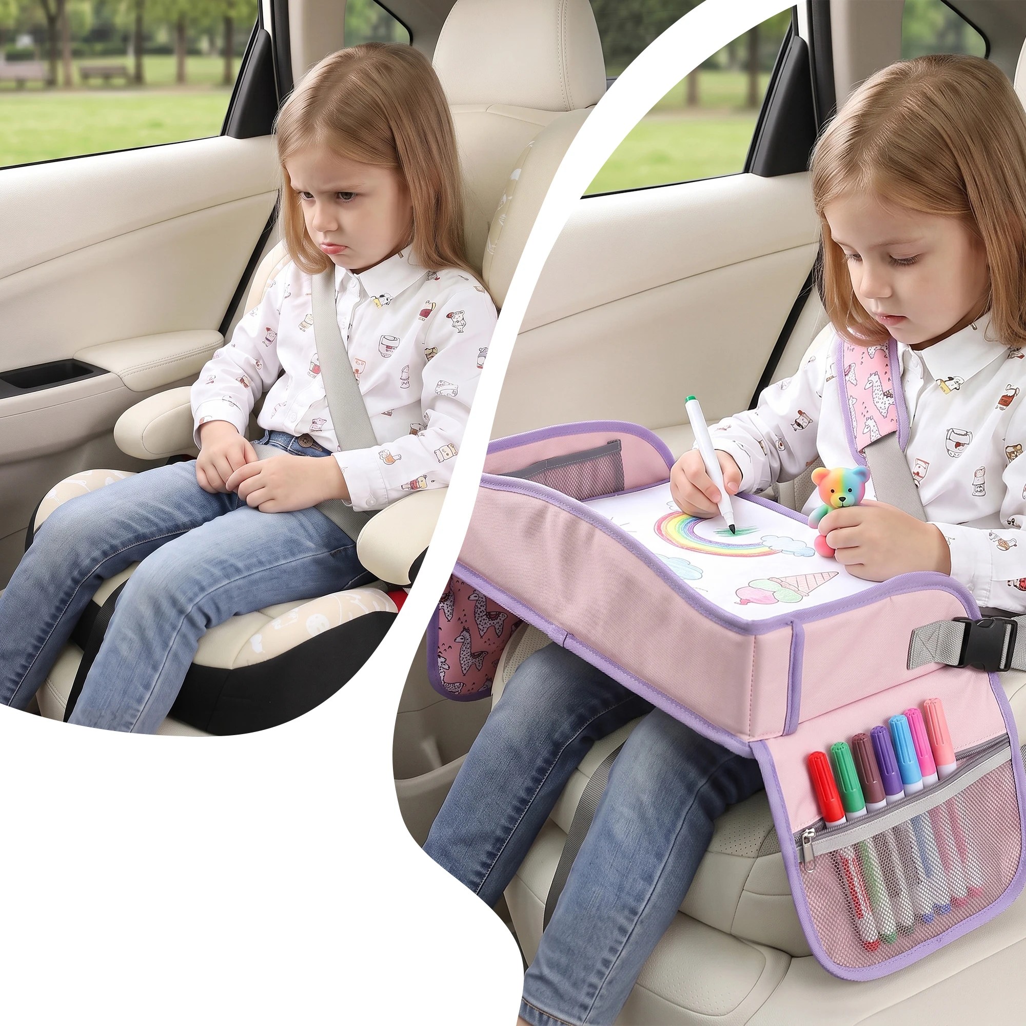 4 Keezi Kids Travel Tray Car Seat Lap Desk Portable Car Desk Organiser for Car & Airplane - Pink, 4 of 10
