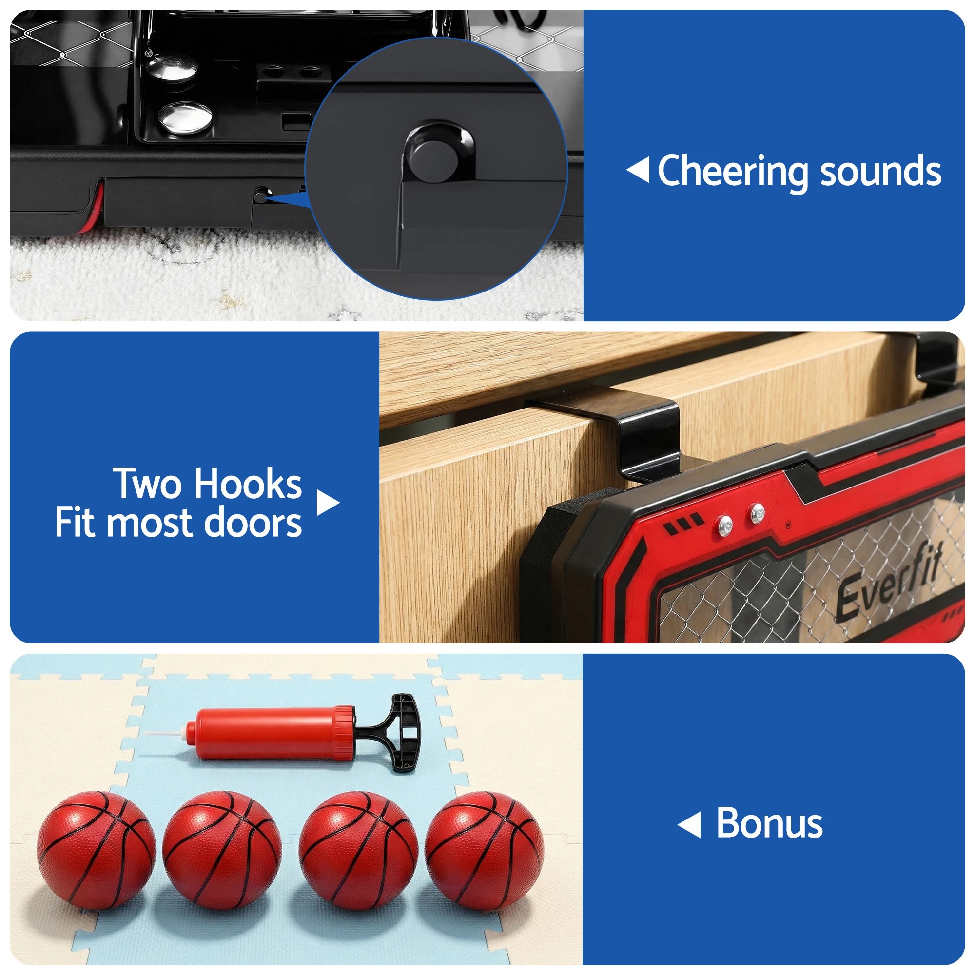 4 Everfit Mini Basketball Hoop Over Door Indoor LED Scoreboard Kids Set 40x30cm - Red, 4 of 5