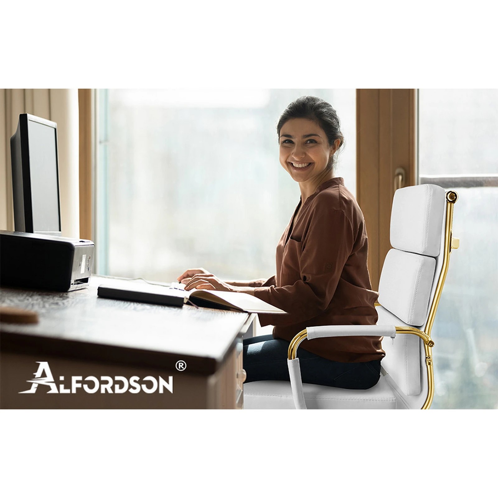 10 Alfordson Office Chair Ergonomic Paddings Executive Computer Work Seat High Back - White, 10 of 10