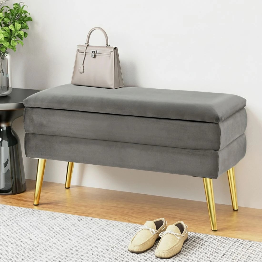 6 Artiss Ottoman Storage Foot Stool Velvet - Grey, 6 of 6