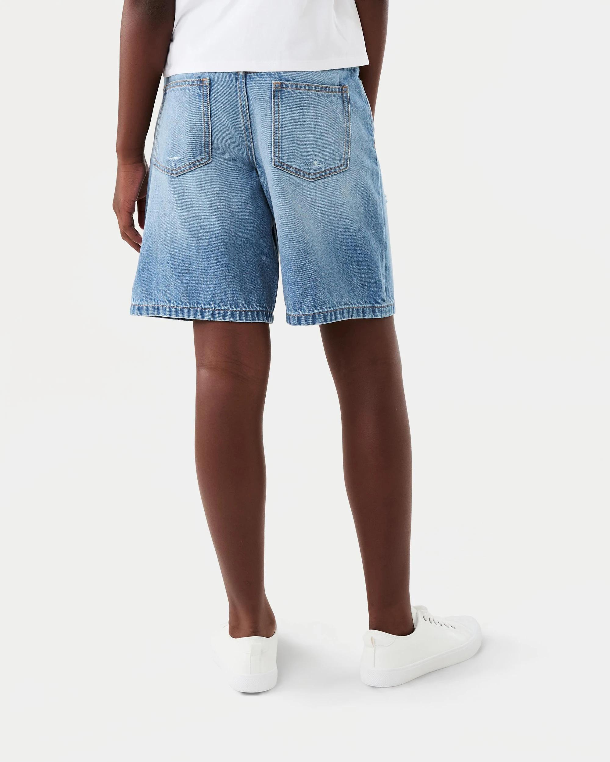 2 Longline Denim Shorts Mid Wash, 2 of 7