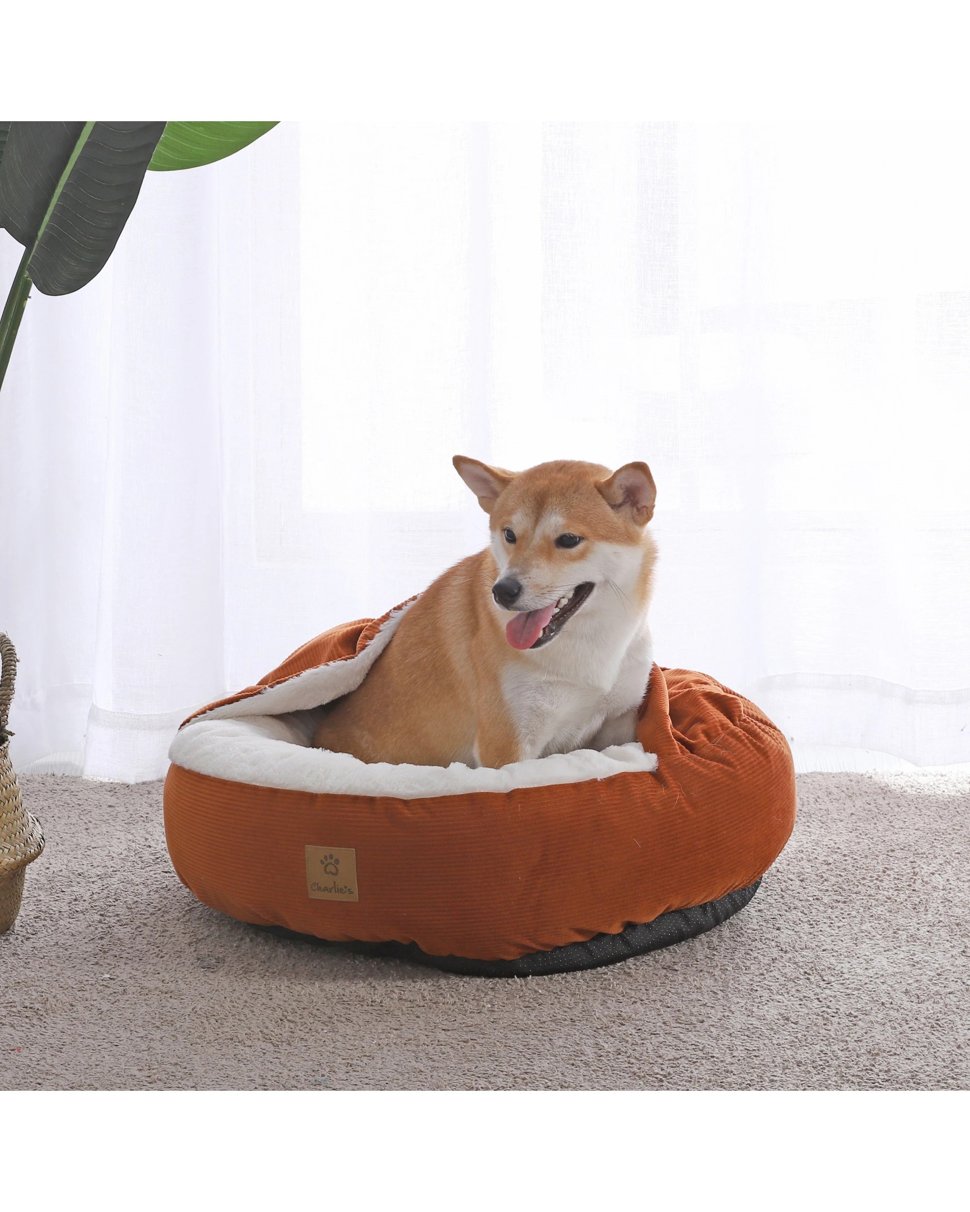 7 Charlie's Snookie Hooded Corduroy Calming Dog Bed Large - Terracotta, 7 of 9
