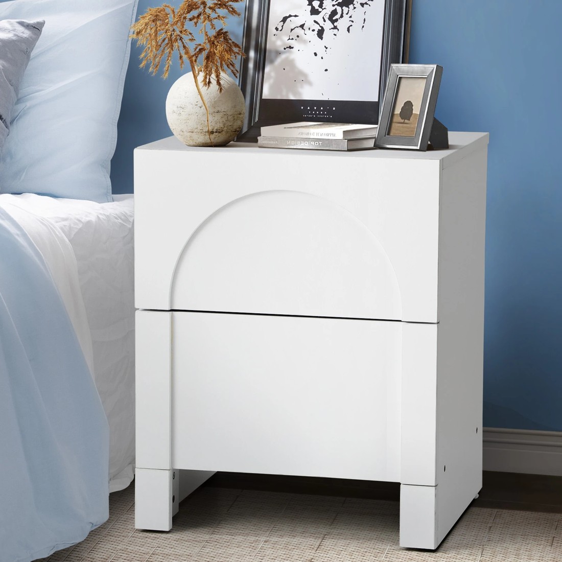 2 Oikiture Bedside Table 2 Drawers Side Table Storage Cabinet Nightstand
 - White, 2 of 10