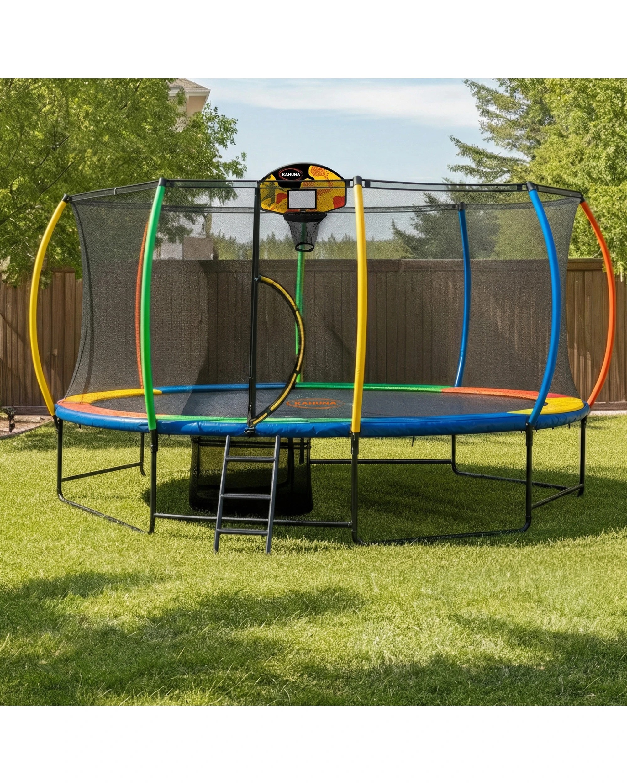 10 Kahuna 10 ft x 15 ft Oval Outdoor Trampoline with Reversible Pad and Basketball Set - Assorted, 10 of 10