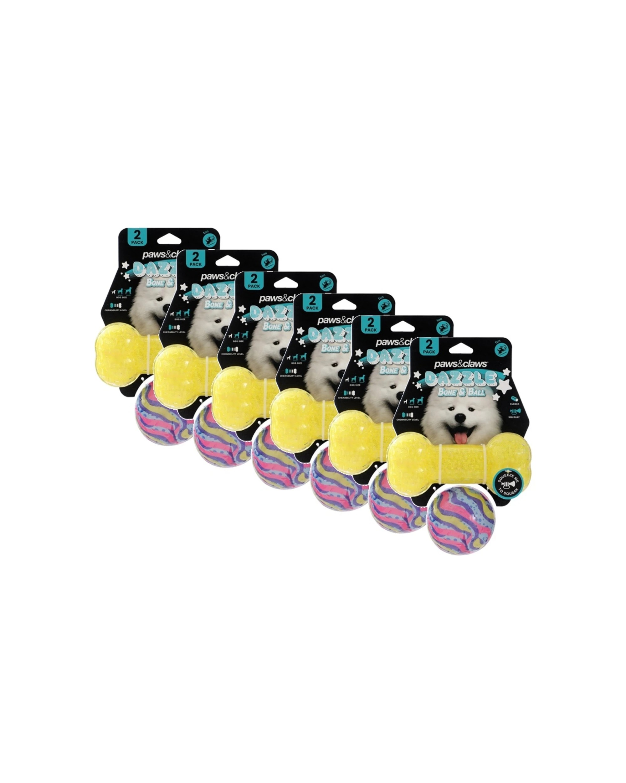 1 Paws & Claws 6x 2pc Dazzle Bone Printed Ball Pet Dog Toy Set - Assorted, 1 of 7