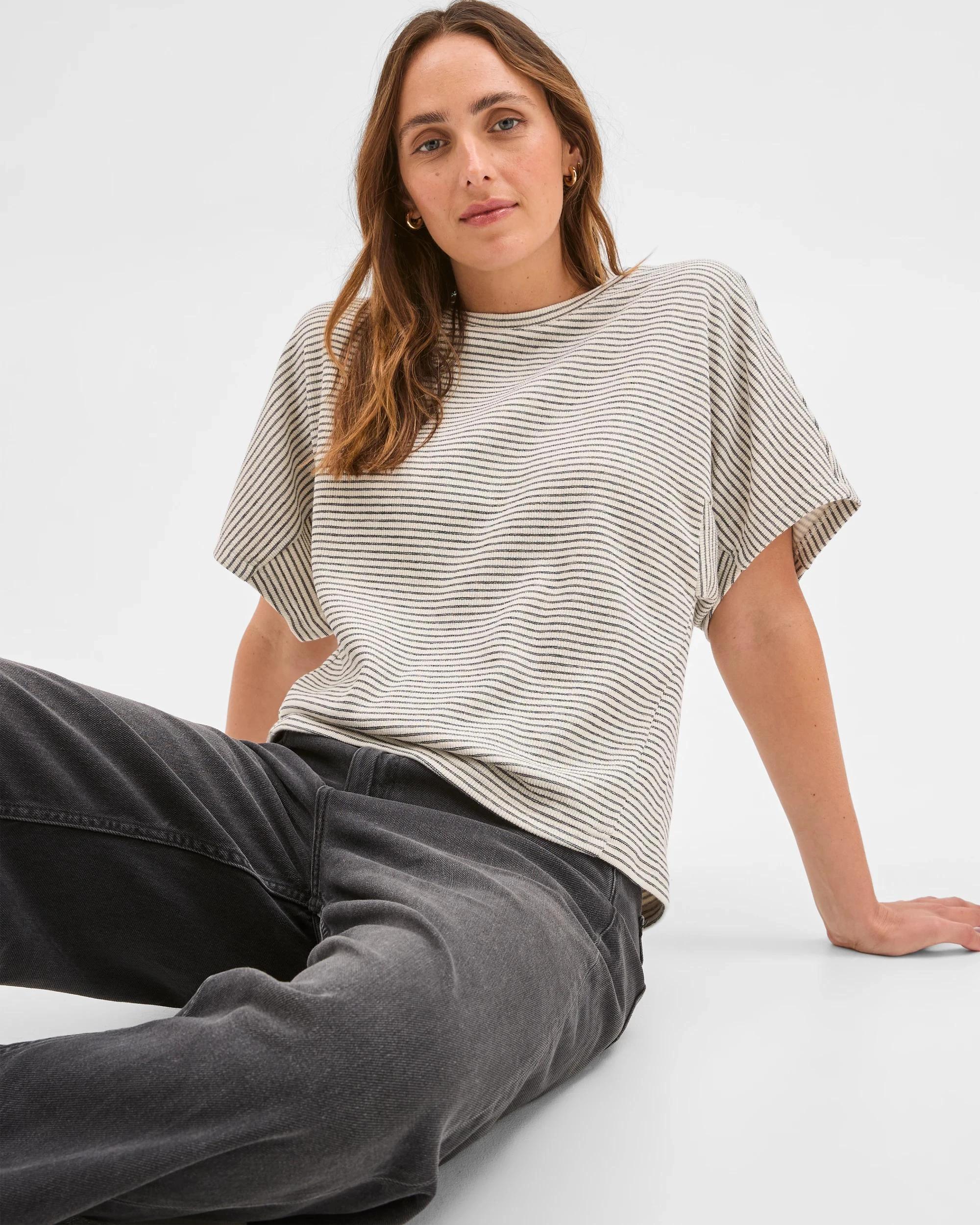 1 Target Woman Spliced Cocoon Boxy T-Shirt STRIPE, 1 of 6