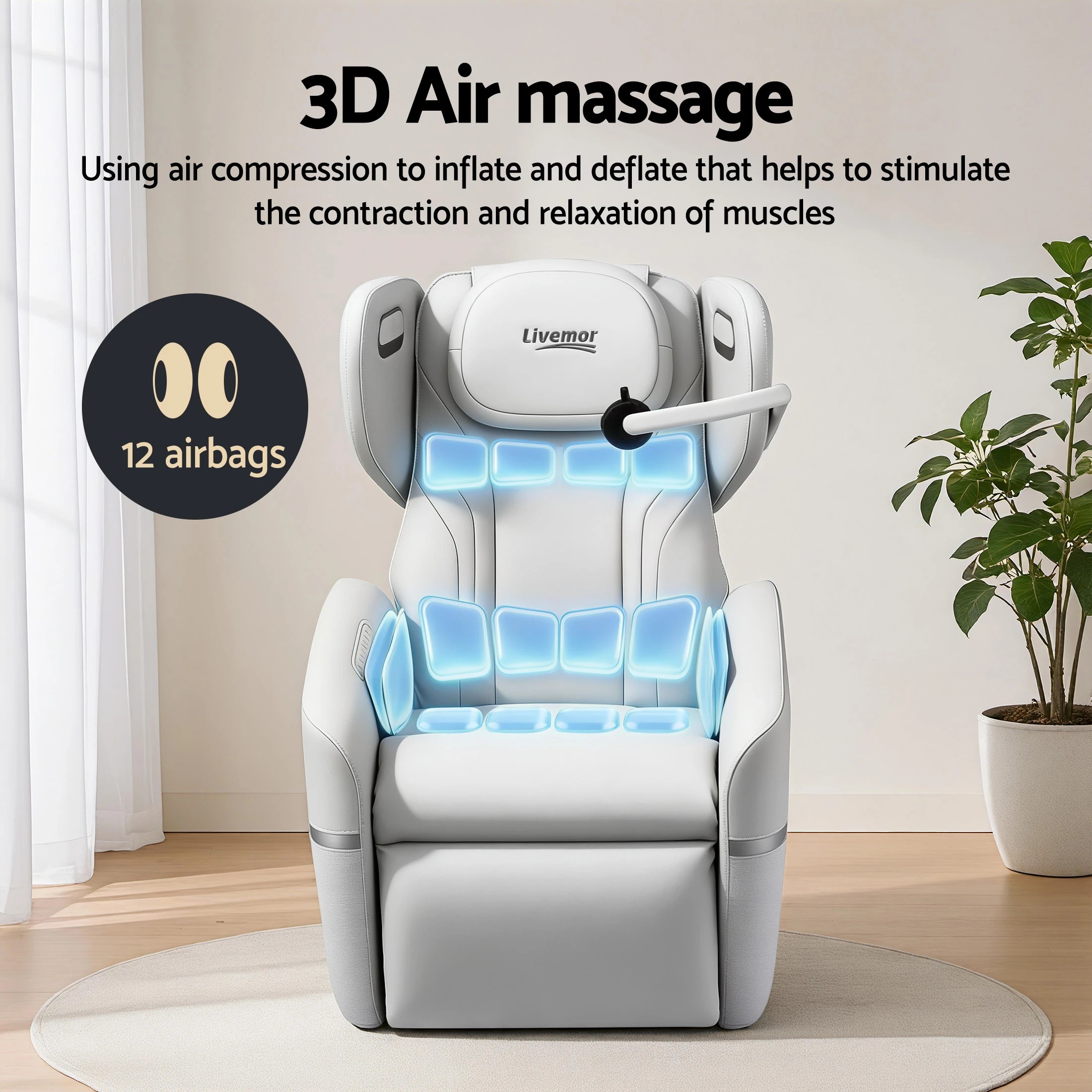 4 Livemor Massage Chair Electric Vibration Recliner Chair - Beige, 4 of 5