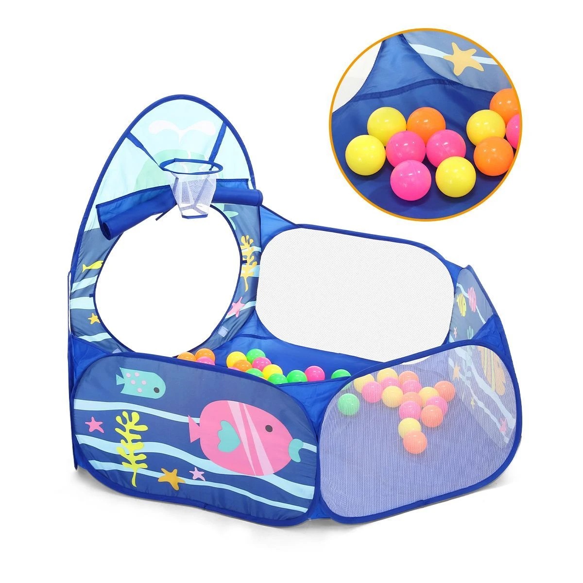 4 AUSWAY 3-In-1 Kids Play Tent House Baby Crawl Tunnel Ball Pit, 4 of 8