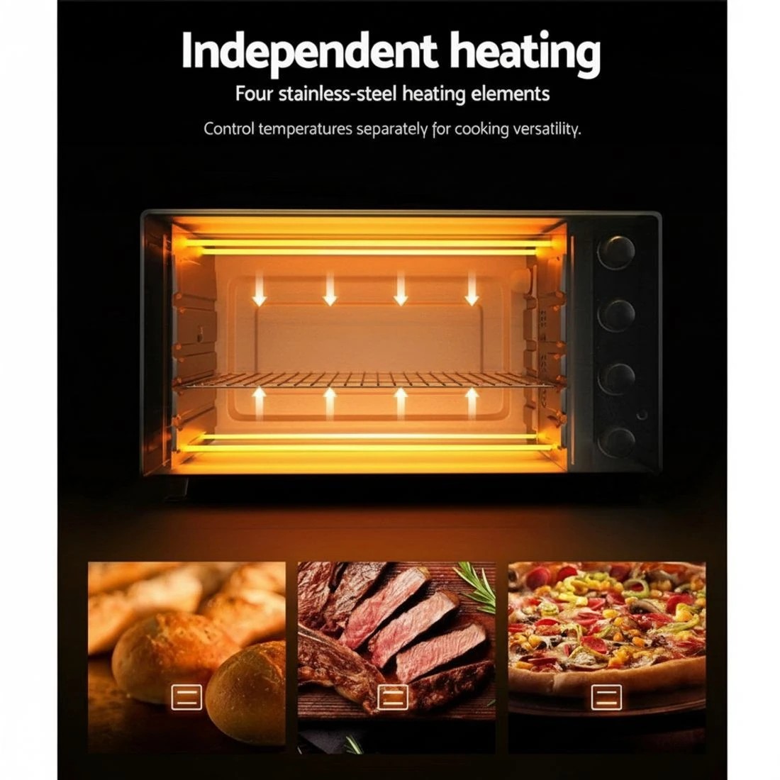 6 Devanti 45L Convection Oven Electric Fryer Ovens 1800W - Black, 6 of 7