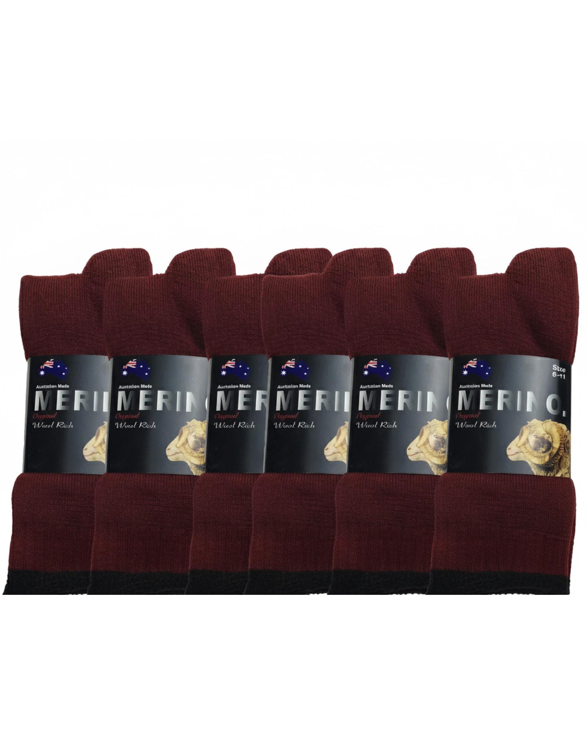 1 BR Home 6 Pairs Mens Merino Wool Work Socks in Burgundy 6-11 BURGUNDY, 1 of 1