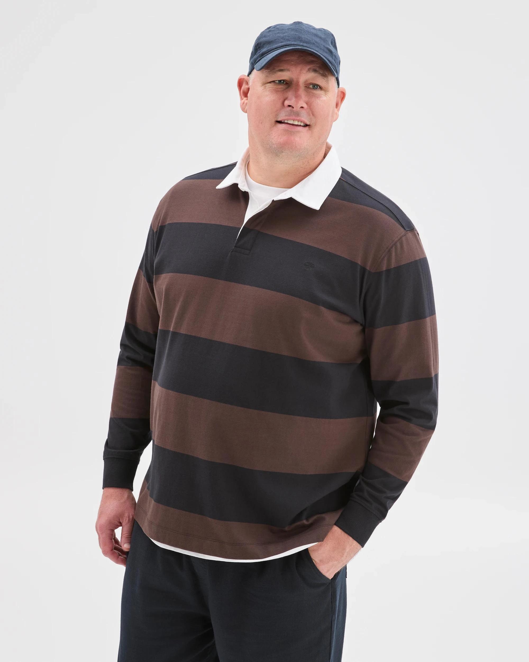 2 Target Man Plus Plus Size Australian Cotton Long Sleeve Rugby Polo Top CHOC BLACK, 2 of 6