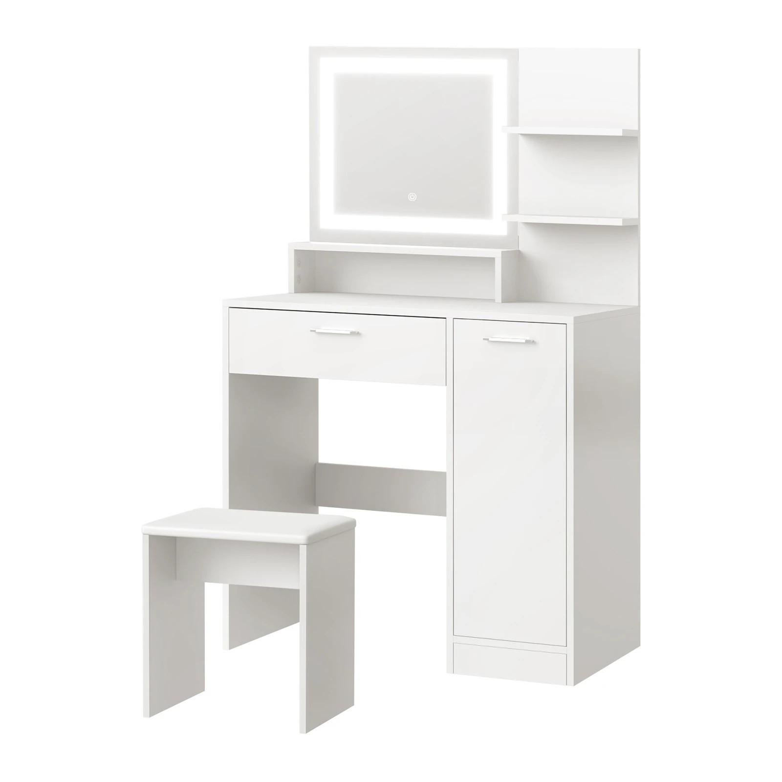 1 Oikiture Dressing Table Stool Set Makeup Mirror Led Light Large Cabinet
 - White, 1 of 9