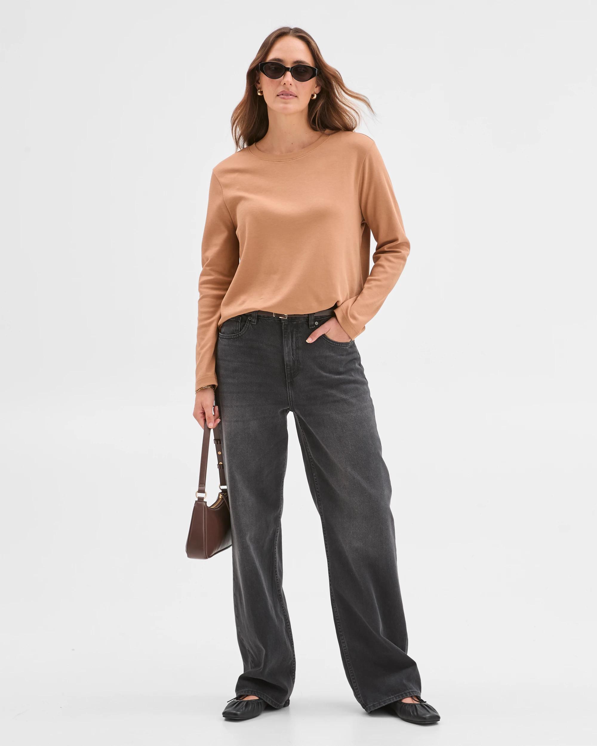 7 Target Woman Australian Cotton Classic Long Sleeve Crew Neck T-Shirt BROWN SUGAR, 7 of 7