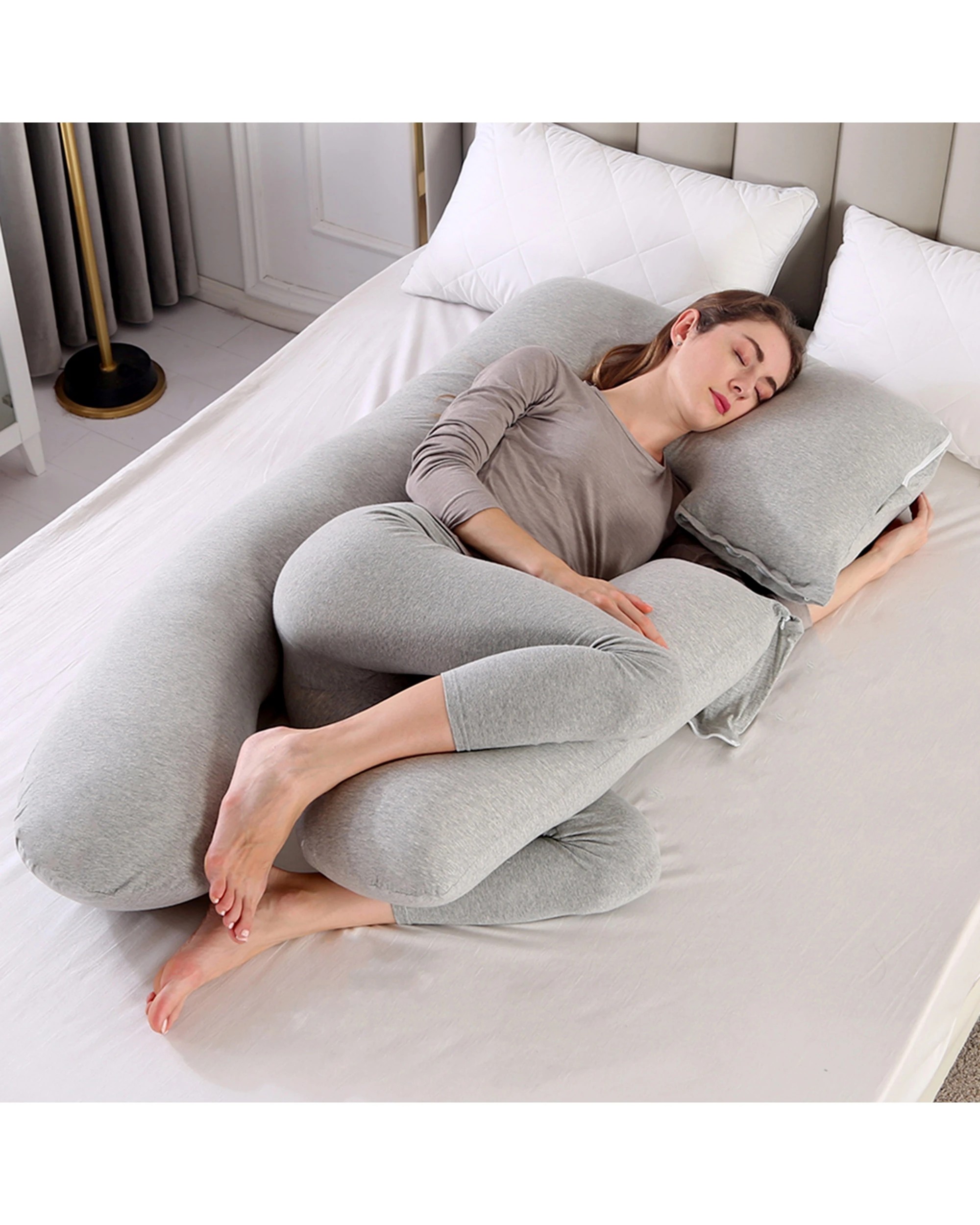1 Advwin 2 In 1 Pregnancy Nursing Sleeping Pillow W/ Detachable Side U-shaped - Grey, 1 of 2