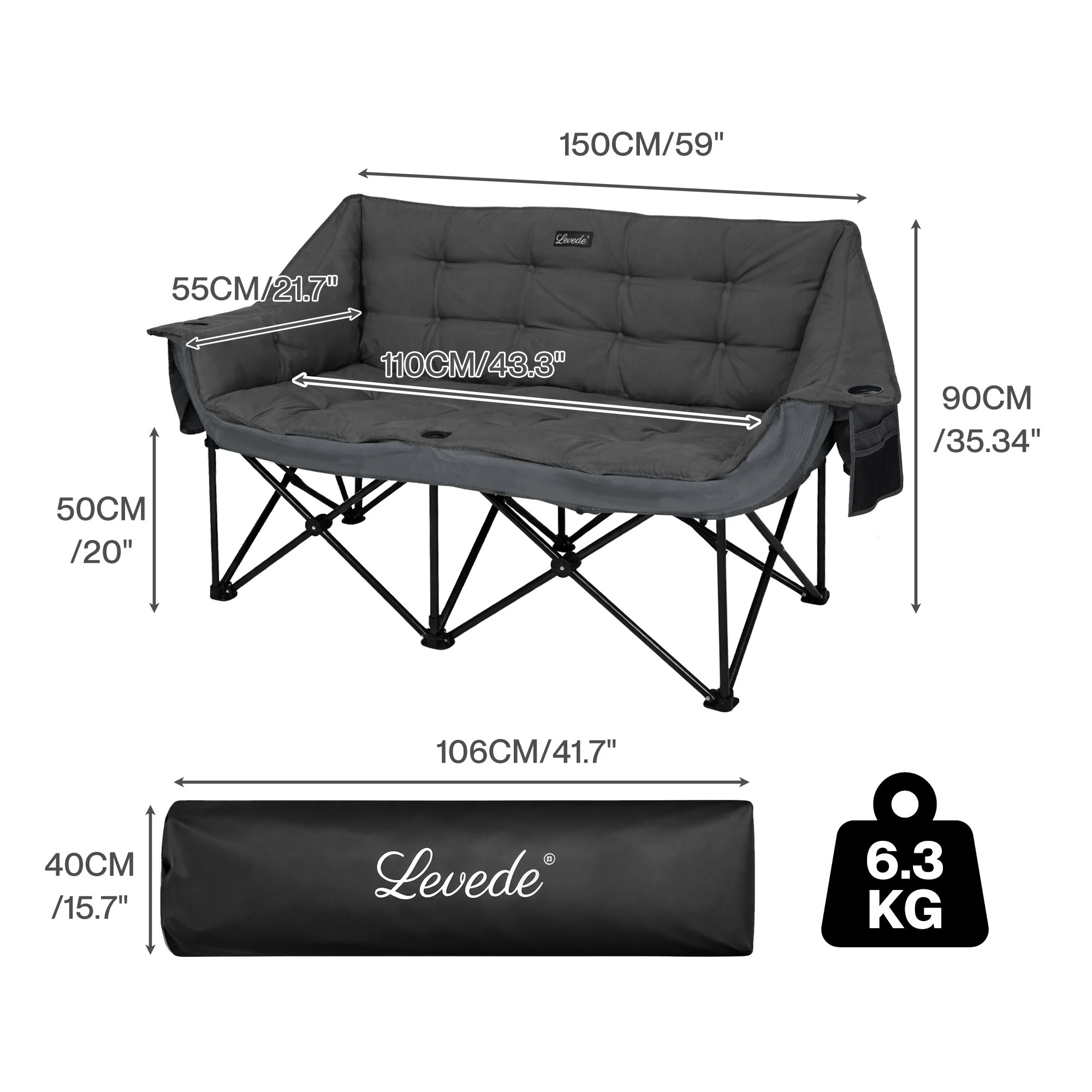 3 Levede Double Camping Chair Folding Outdoor Portable Fishing Picnic Travel Seat, 3 of 9