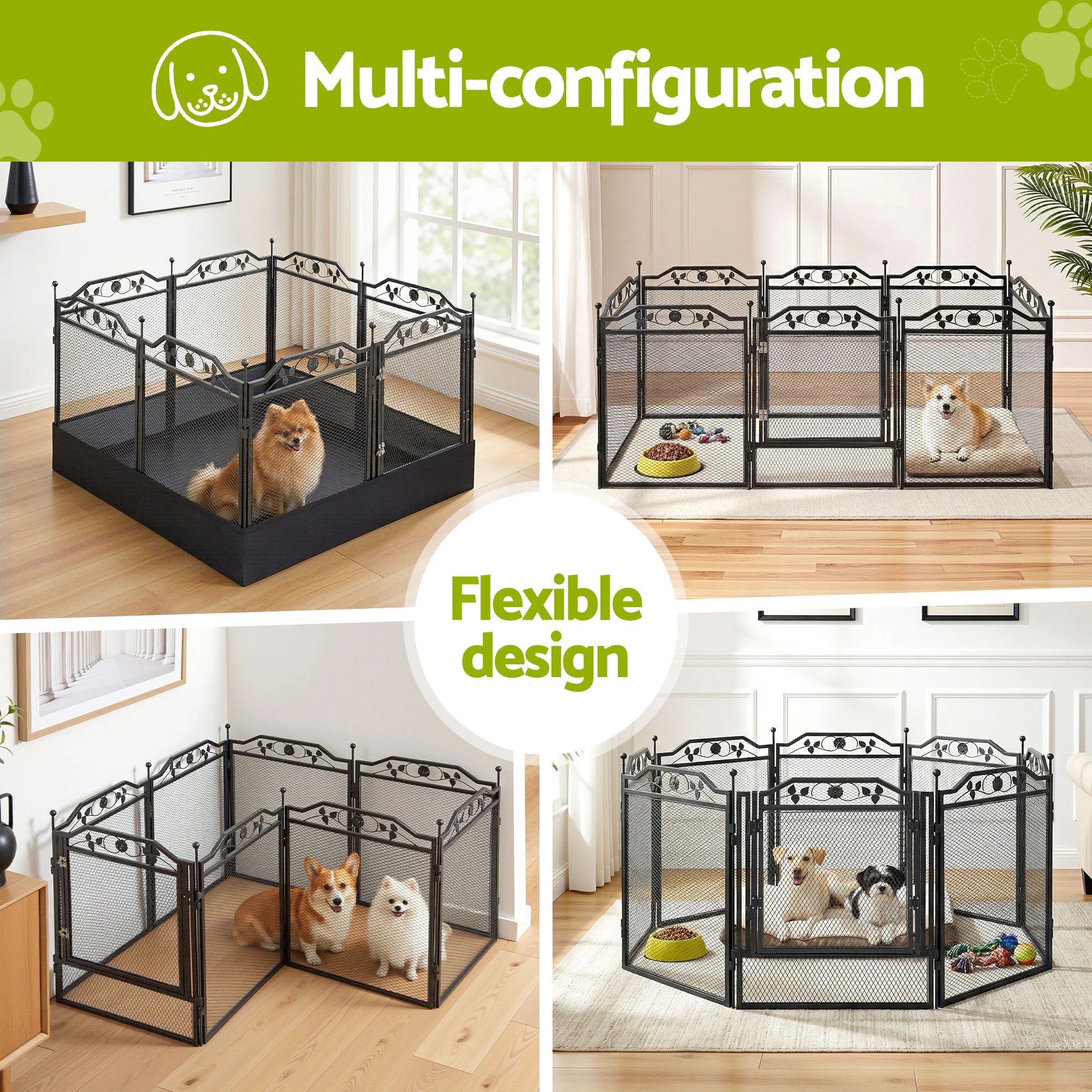2 i.Pet Pet Dog Playpen Heavy-Duty Enclosure Multi-Configuration Indoor Outdoor - Black, 2 of 5