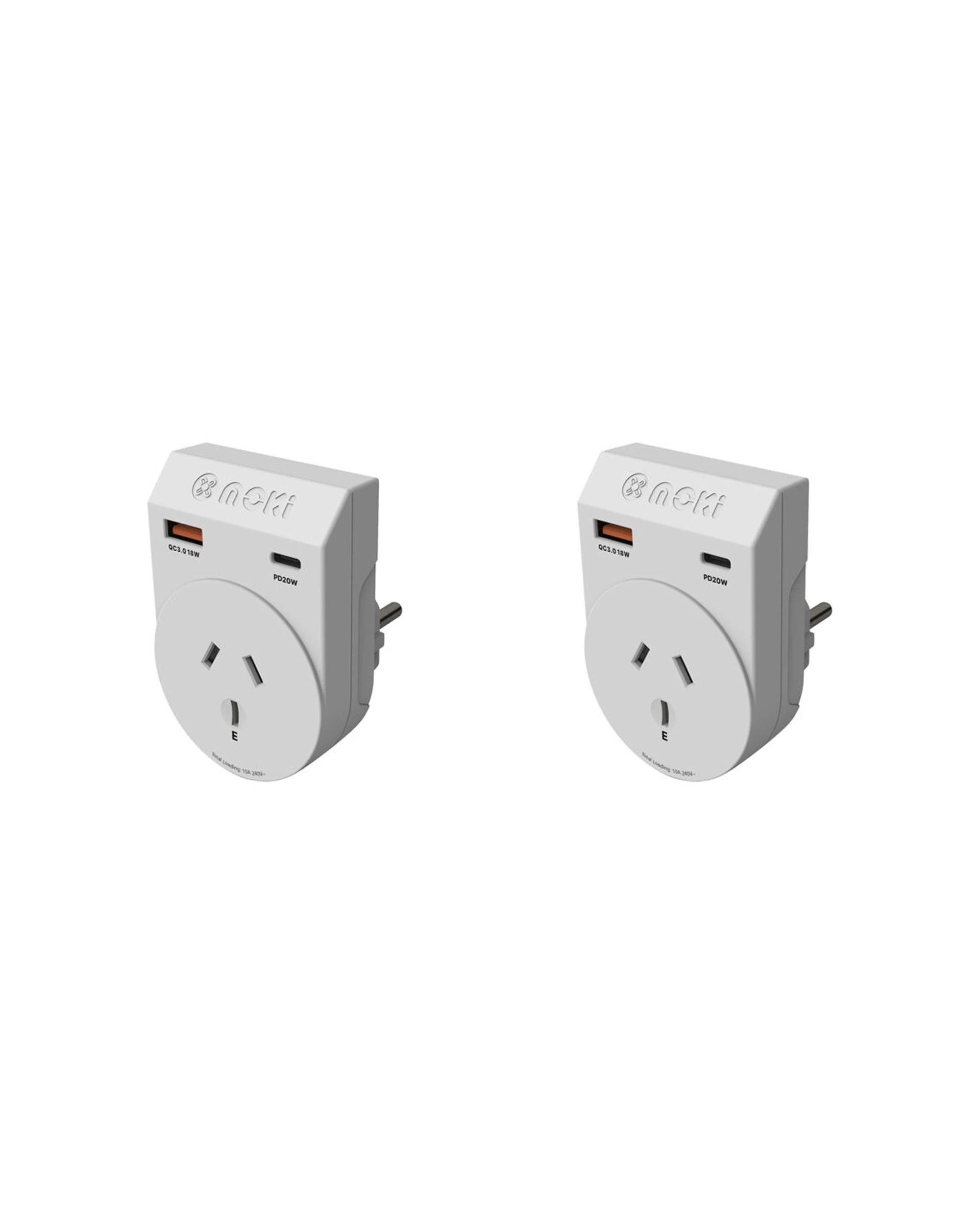 1 Moki 2PK Travel Adaptor Plus Outbound AUSNZ to EU with Type-C and USB-A - White, 1 of 4
