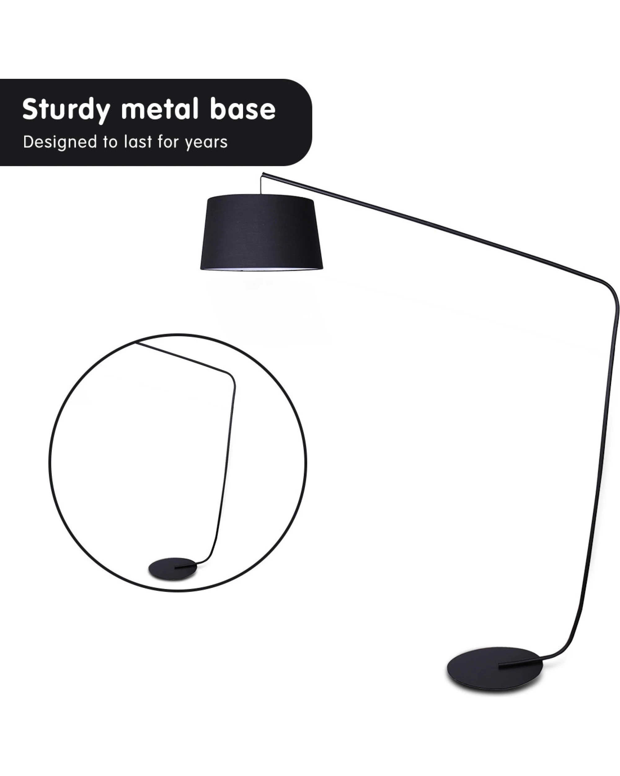 4 Sarantino Metal Arc Floor Lamp In Black Finish With Linen Taper Shade, 4 of 5