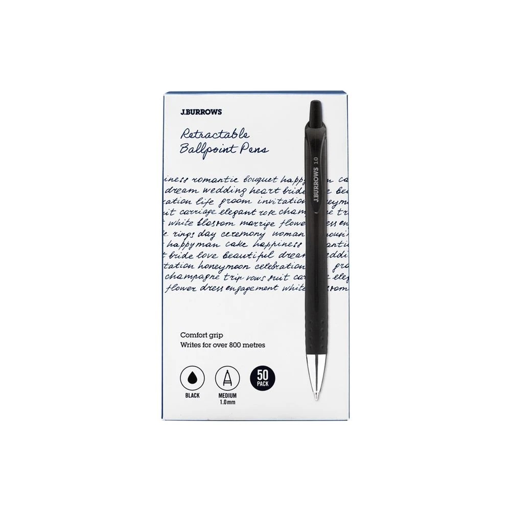 1 J.Burrows Retractable Ballpoint Pens Black 50 Pack, 1 of 4