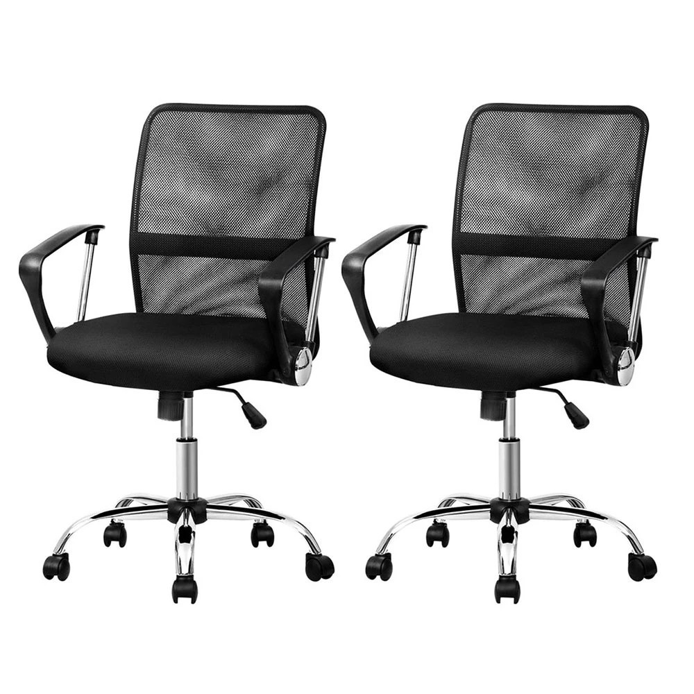 1 Artiss 2x Mesh Office Chair Mid Back - Black, 1 of 6