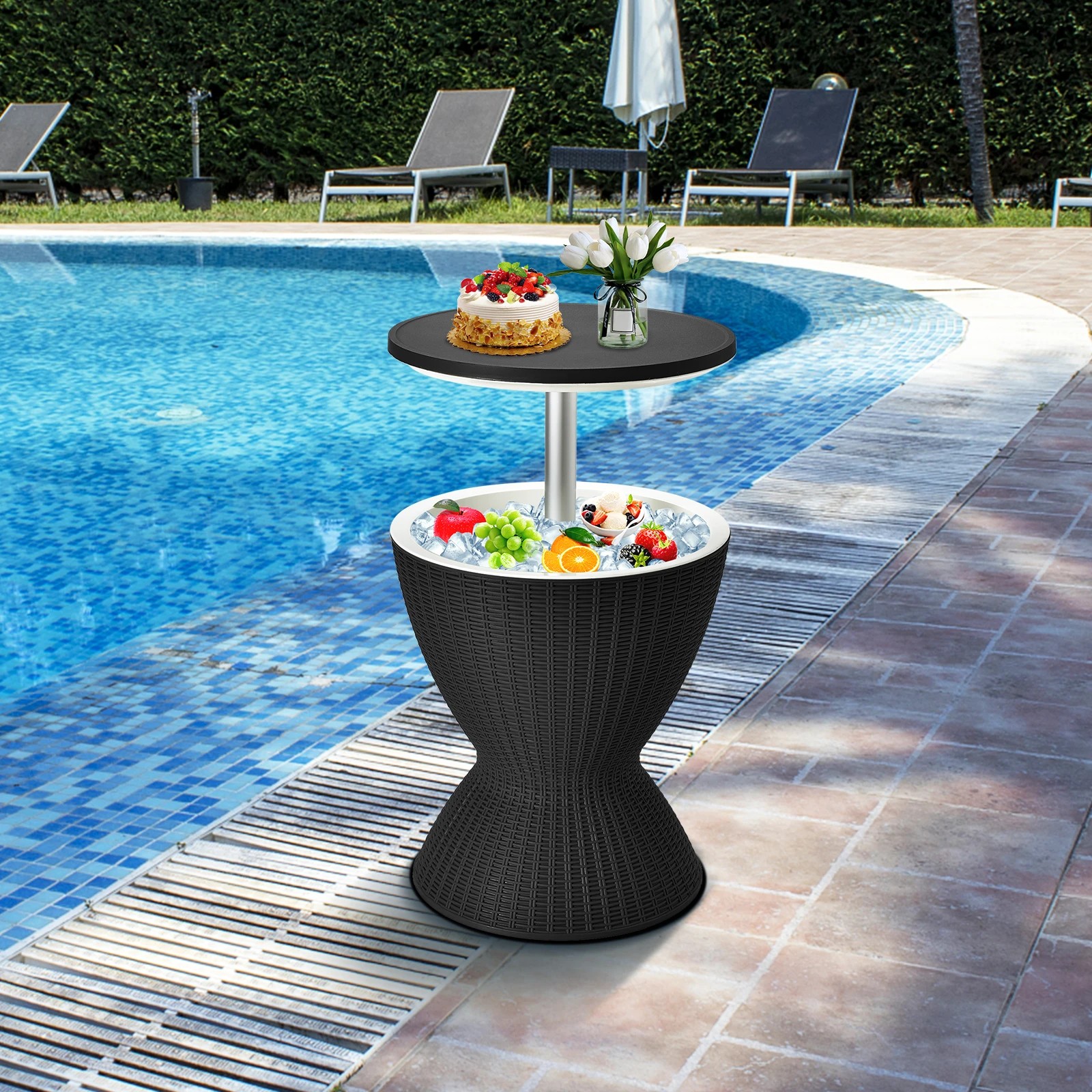 2 Costway 30L Cooler Ice Bucket Bar Table Coffee Table Rattan Outdoor Furniture, 2 of 4