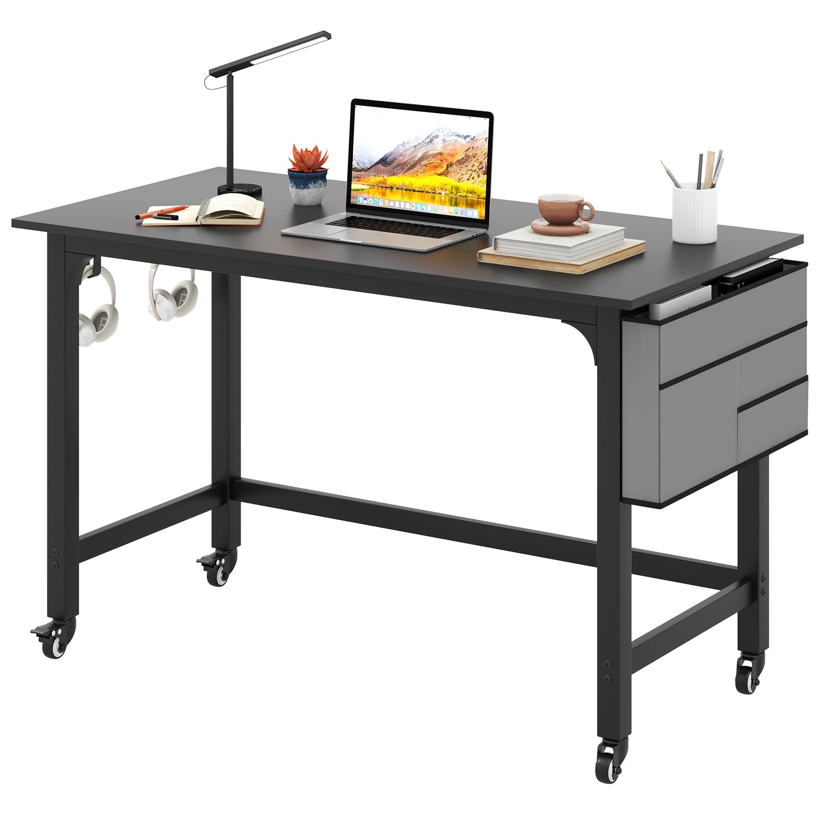 5 Costway Rolling Computer Desk w/Detachable Fabric Bag Compact Writing Table - Black, 5 of 5