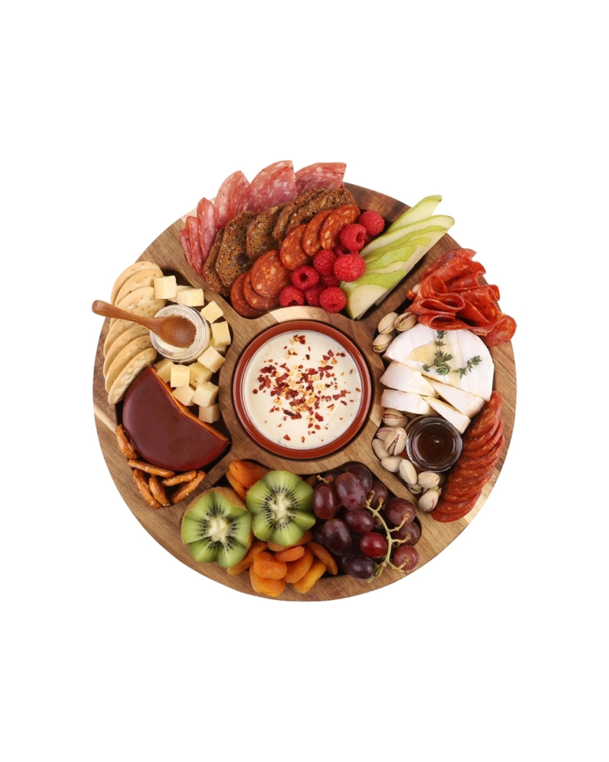 6 Alfresco Lane Acacia Wood 5 Compartment Round Grazing Platter - Natural, 6 of 7