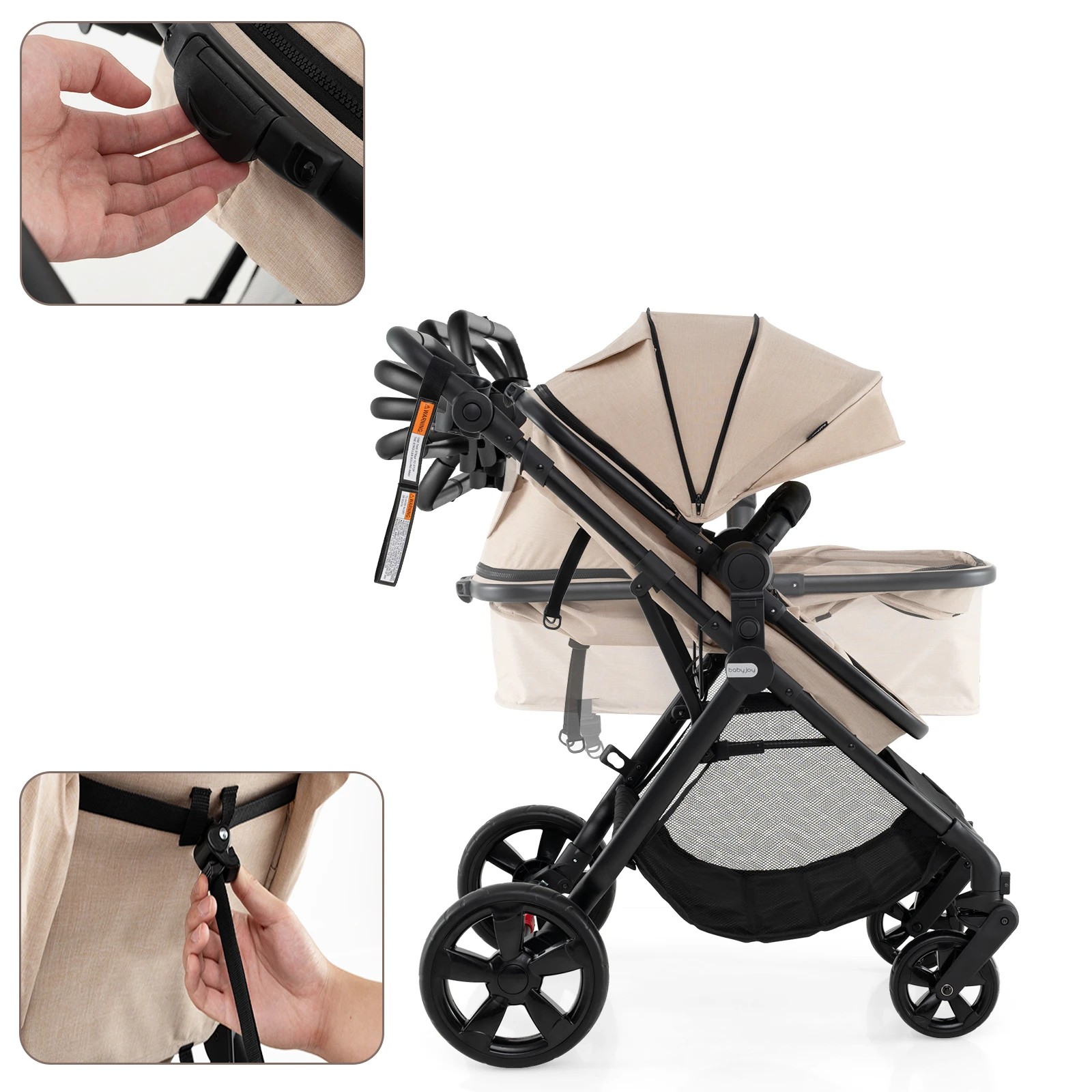 4 Costway Convertible Pram Folding Stroller - Beige, 4 of 5