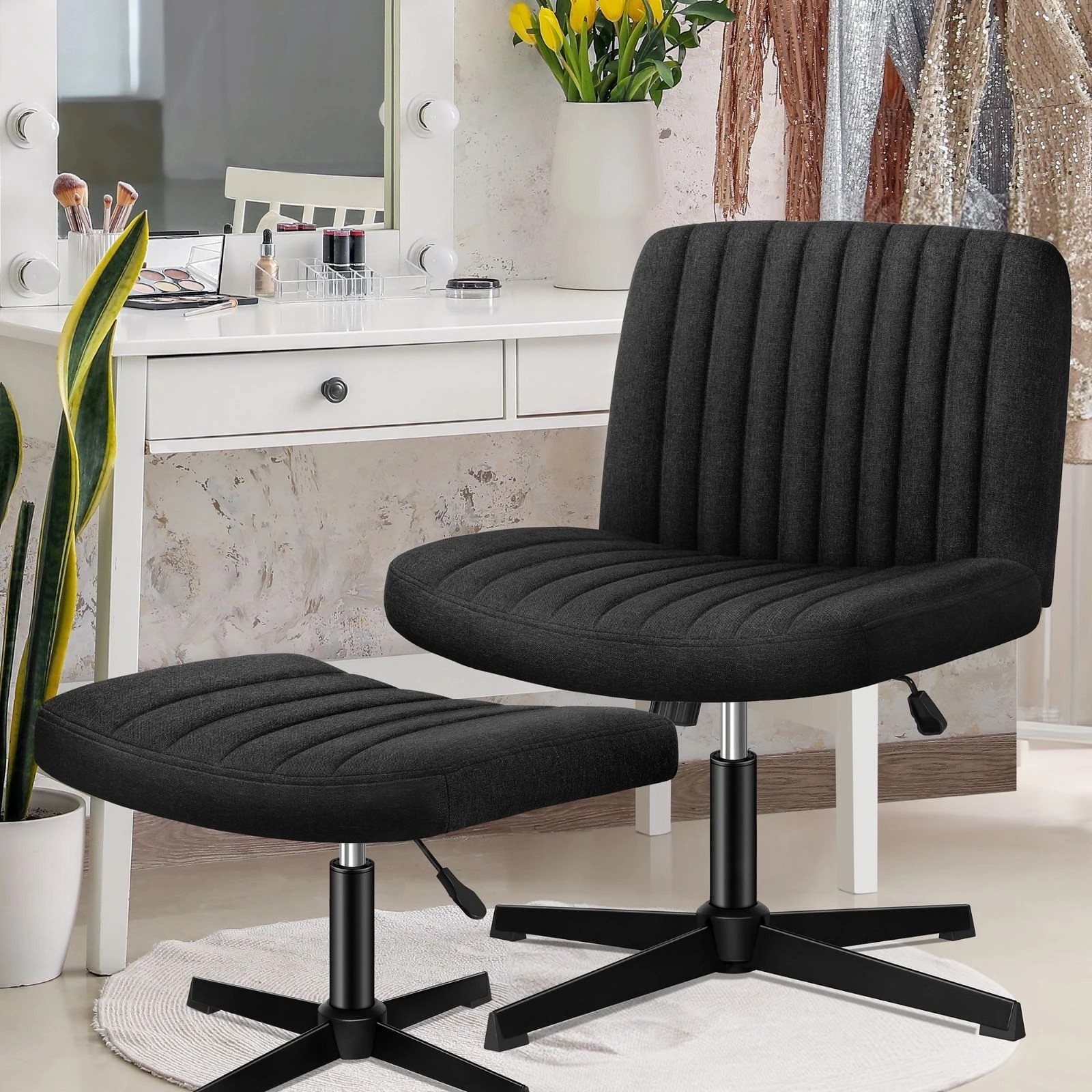 3 Alfordson Office Chair Computer Executive Seat Work Ottoman Fabric - Black, 3 of 10