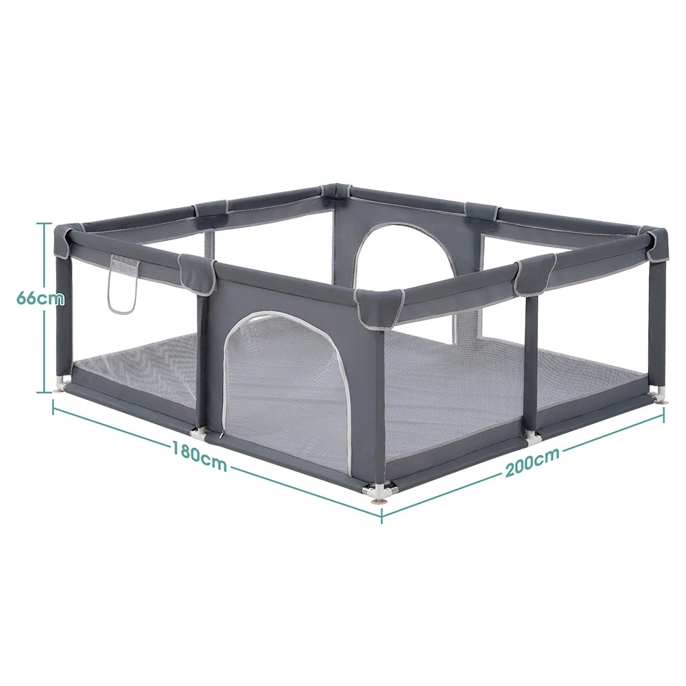 10 Playpals Baby Playpen Kids Safety Gate Mesh Toddler Fence 2 Doors 180x200cm - Grey, 10 of 10