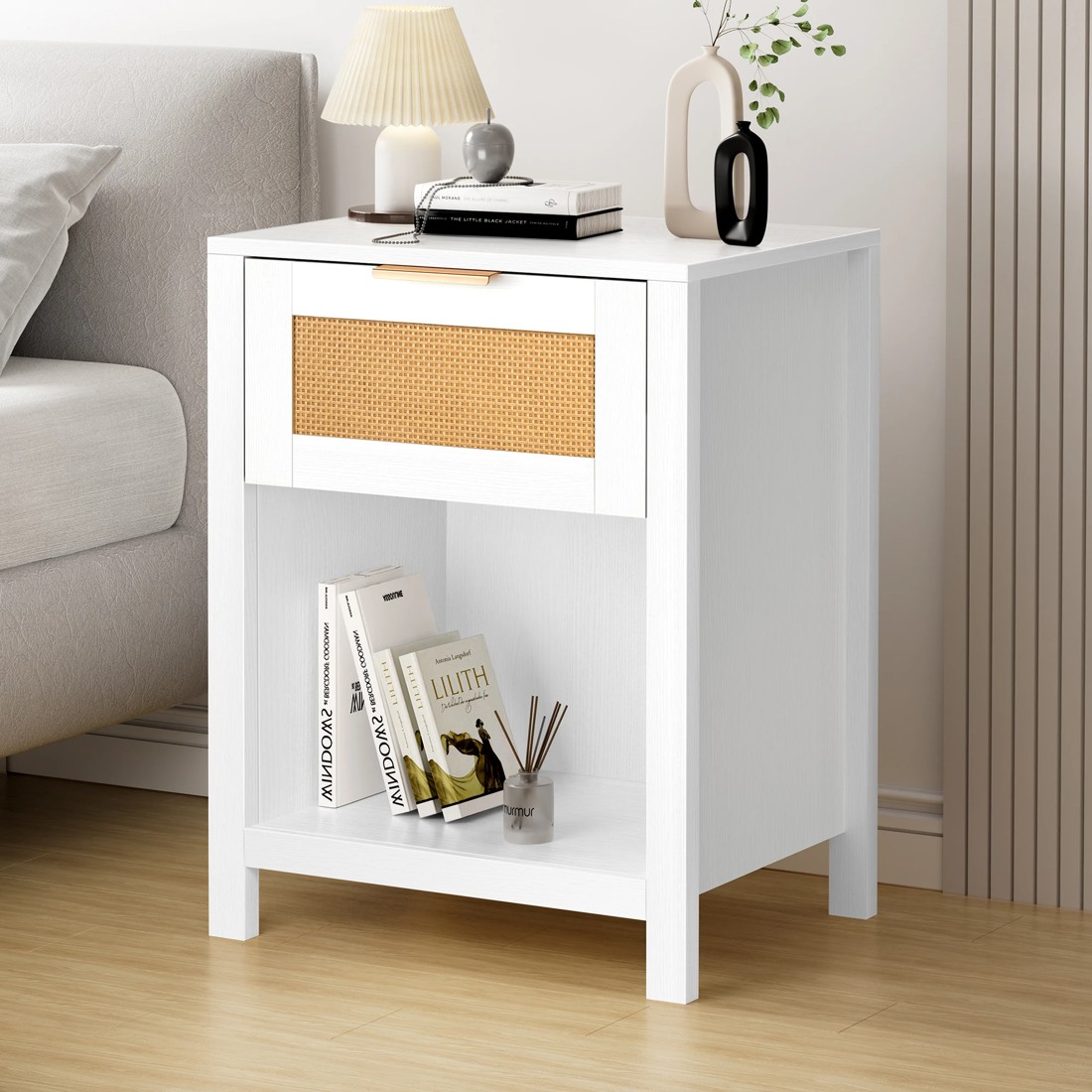2 Alfordson Bedside Table Nightstand Side End 1 Drawer Storage Shelf - White, 2 of 10