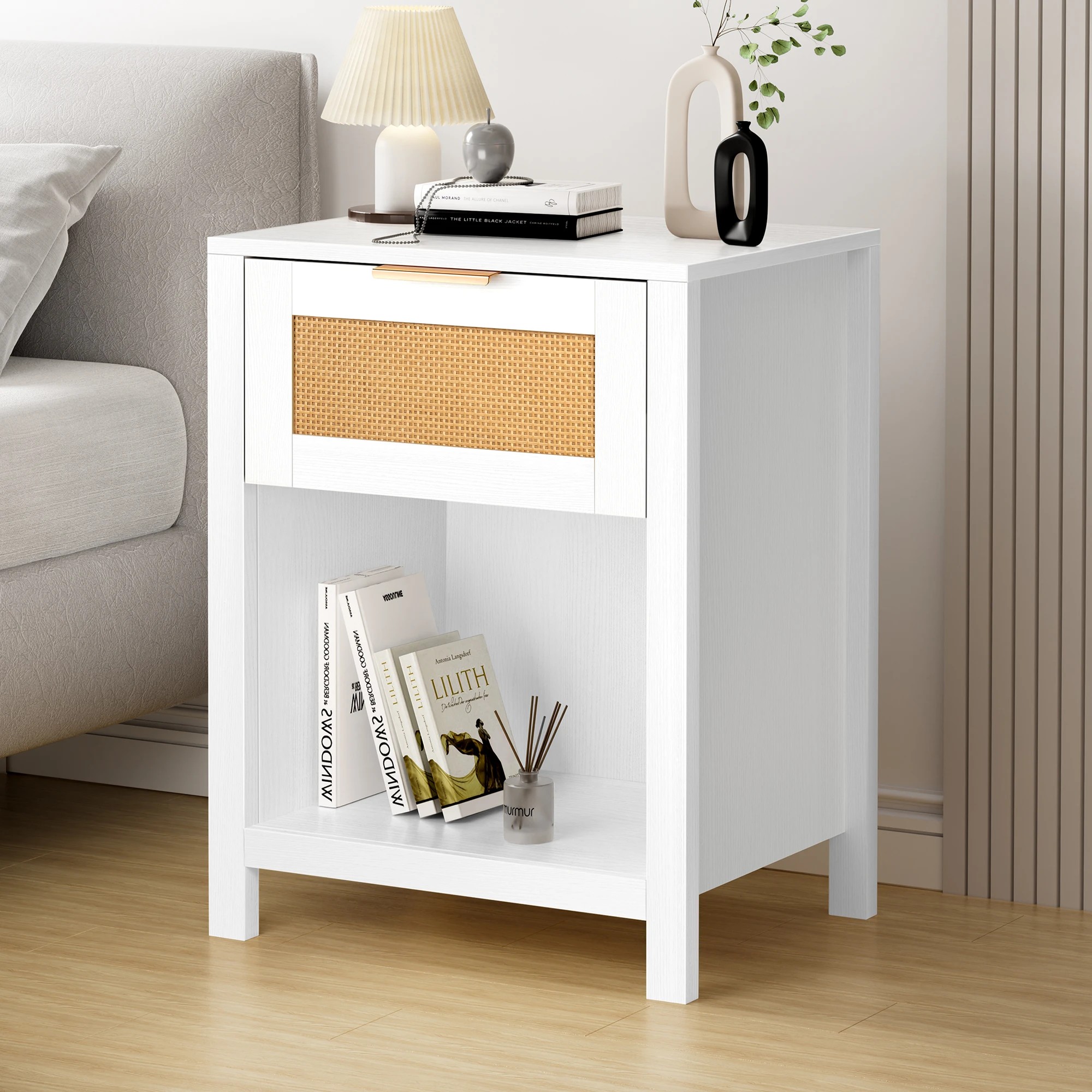 2 Alfordson Bedside Table Nightstand Side End 1 Drawer Storage Shelf - White, 2 of 10