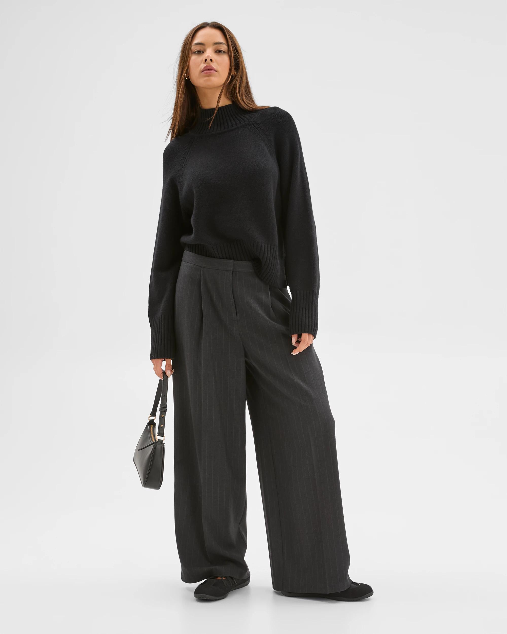 1 Lily Loves Australian Cotton Blend High Neck Knit Jumper BLACK, 1 of 5