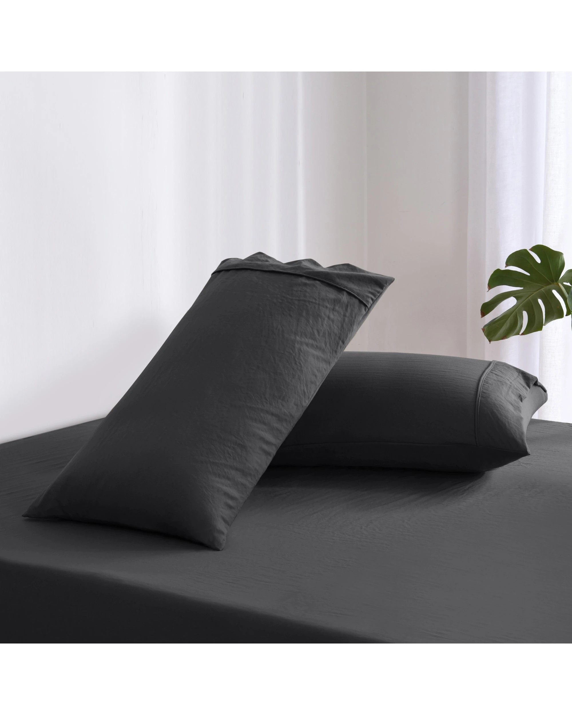2 Dreamaker Superfine Washed Microfibre King Pillowcase Twin Pack - Black, 2 of 5
