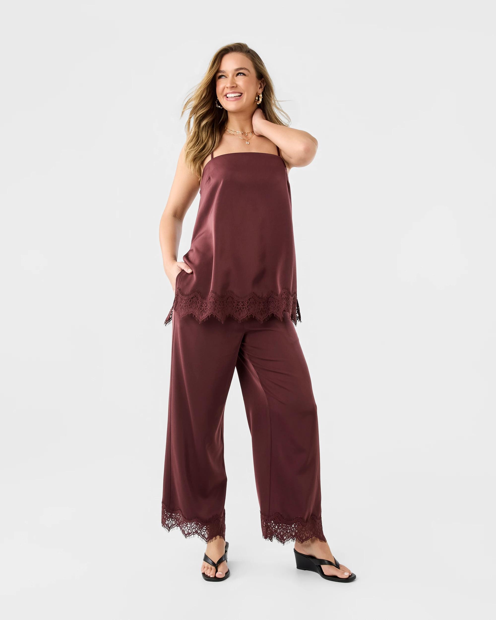 2 Sleeveless Satin Longline Cami Top Cherry, 2 of 8