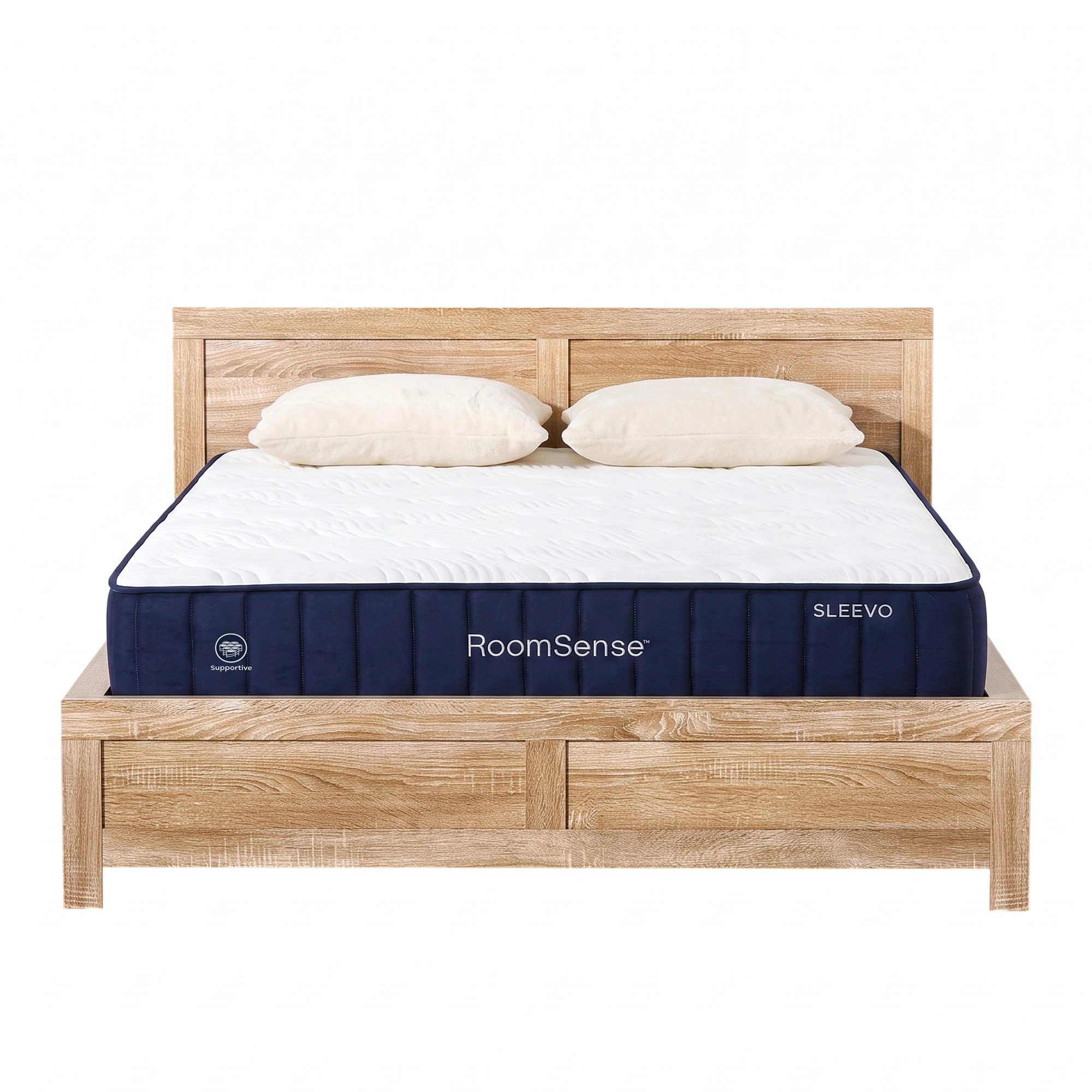 2 RoomSense 26cm Firm Mattress Bundle with Oatmeal Wooden Bed Frame - Queen Bed - Brown, 2 of 9