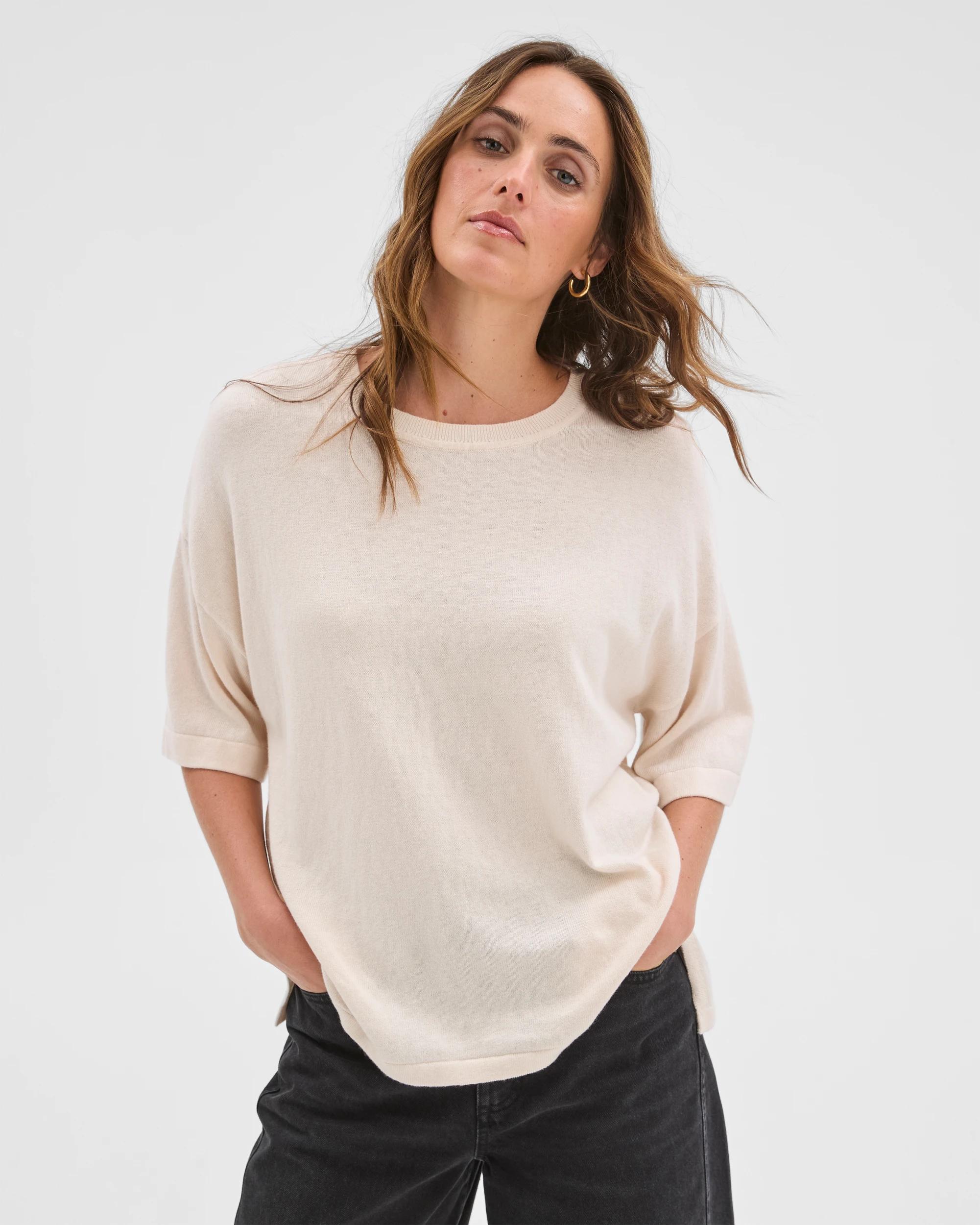 4 Target Woman Cotton Cashmere Crew Neck Knit T-Shirt PEARL, 4 of 6