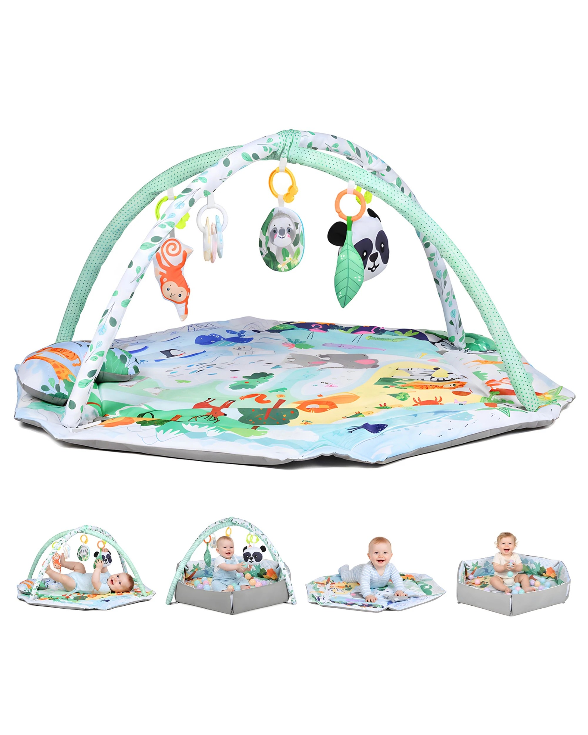 1 Advwin Baby Play Gym Mat 8-in-1 Tummy Time Mat & Ball Pit with 5 Detachable Toys and 18 Balls Baby Activity Center, 1 of 8