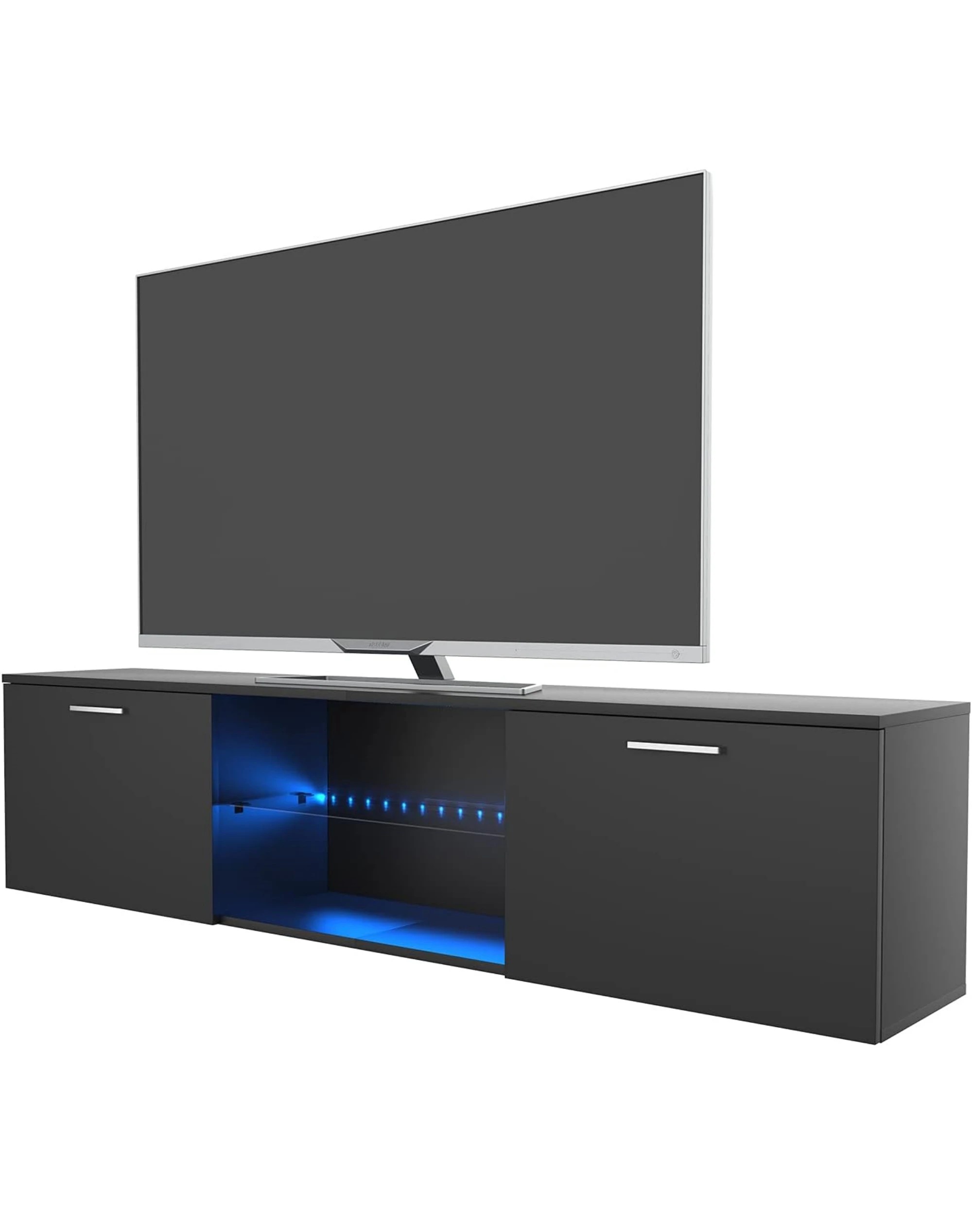 3 Ufurniture TV Unit Cabinet 160cm TV Stand Entertainment Unit with LED Light - Black, 3 of 4