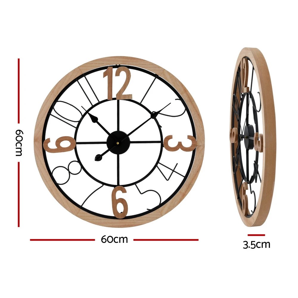 2 Artiss 60CM Wall Clock Wooden - Multi, 2 of 5