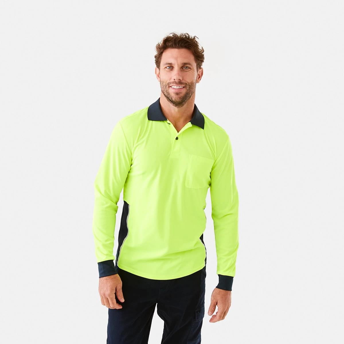 1 Workwear Long Sleeve Hi-Visibility Cool Polo Shirt FLURO YELLOW, 1 of 7