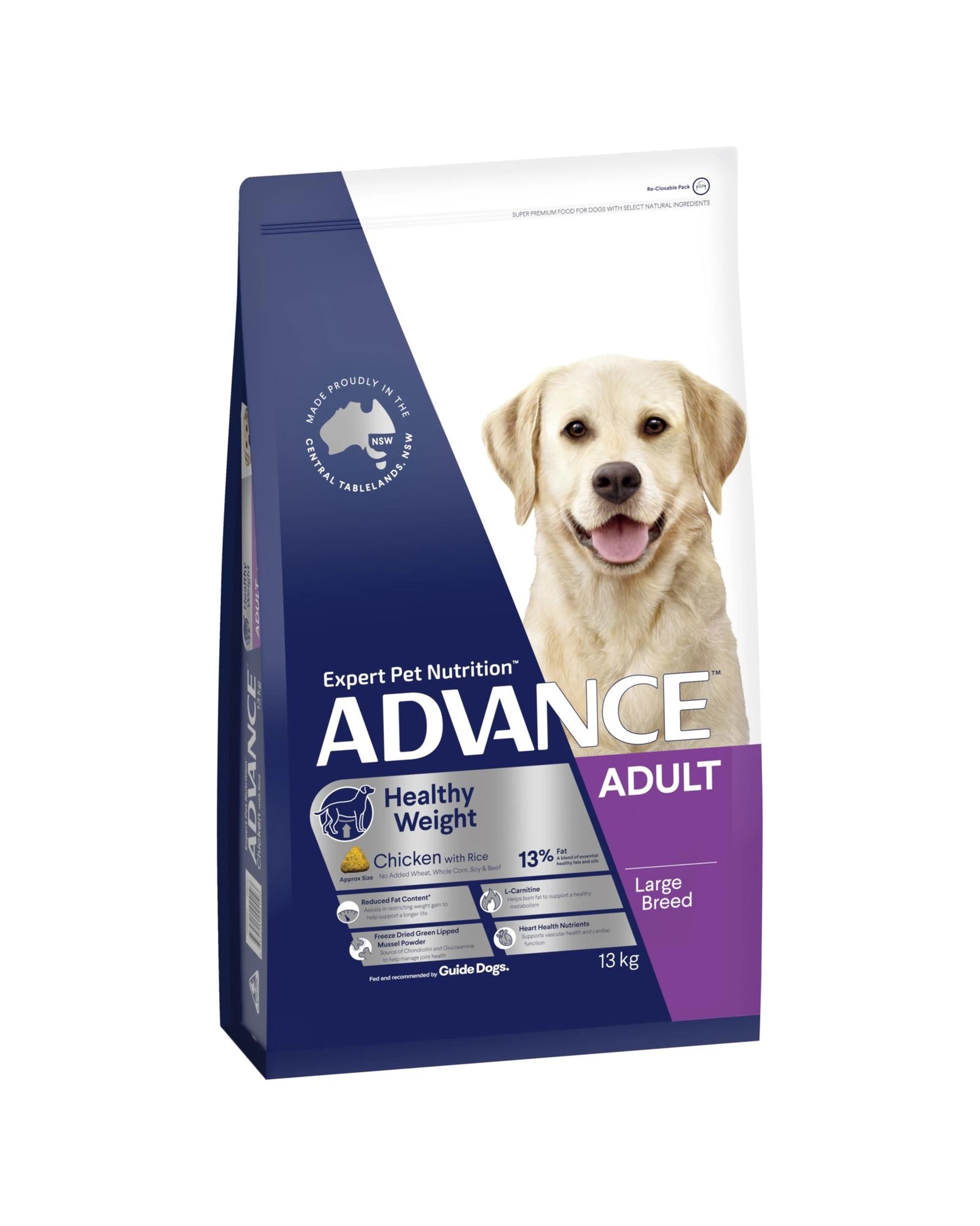 1 Advance Adult Large Breed Weight Control Dry Dog Food Chicken w/ Rice 13kg, 1 of 3
