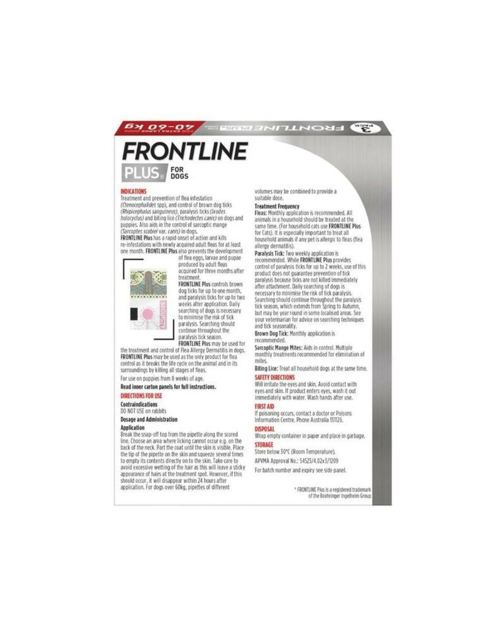 2 Frontline Plus Dog 40-60kg X/Lge 3pk Red, 2 of 2