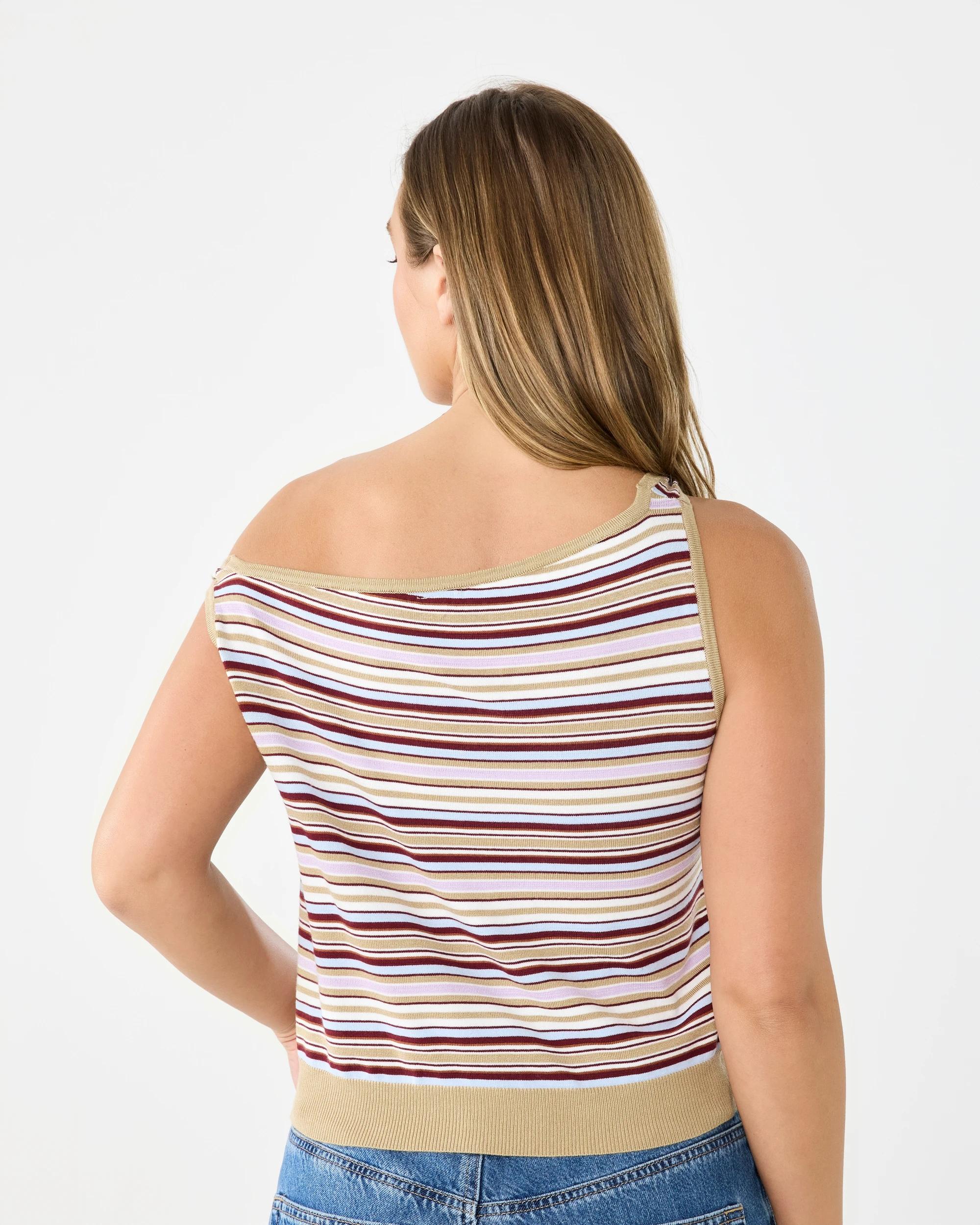 3 Sleeveless Asymmetric Off Shoulder Top Retro Strp, 3 of 6