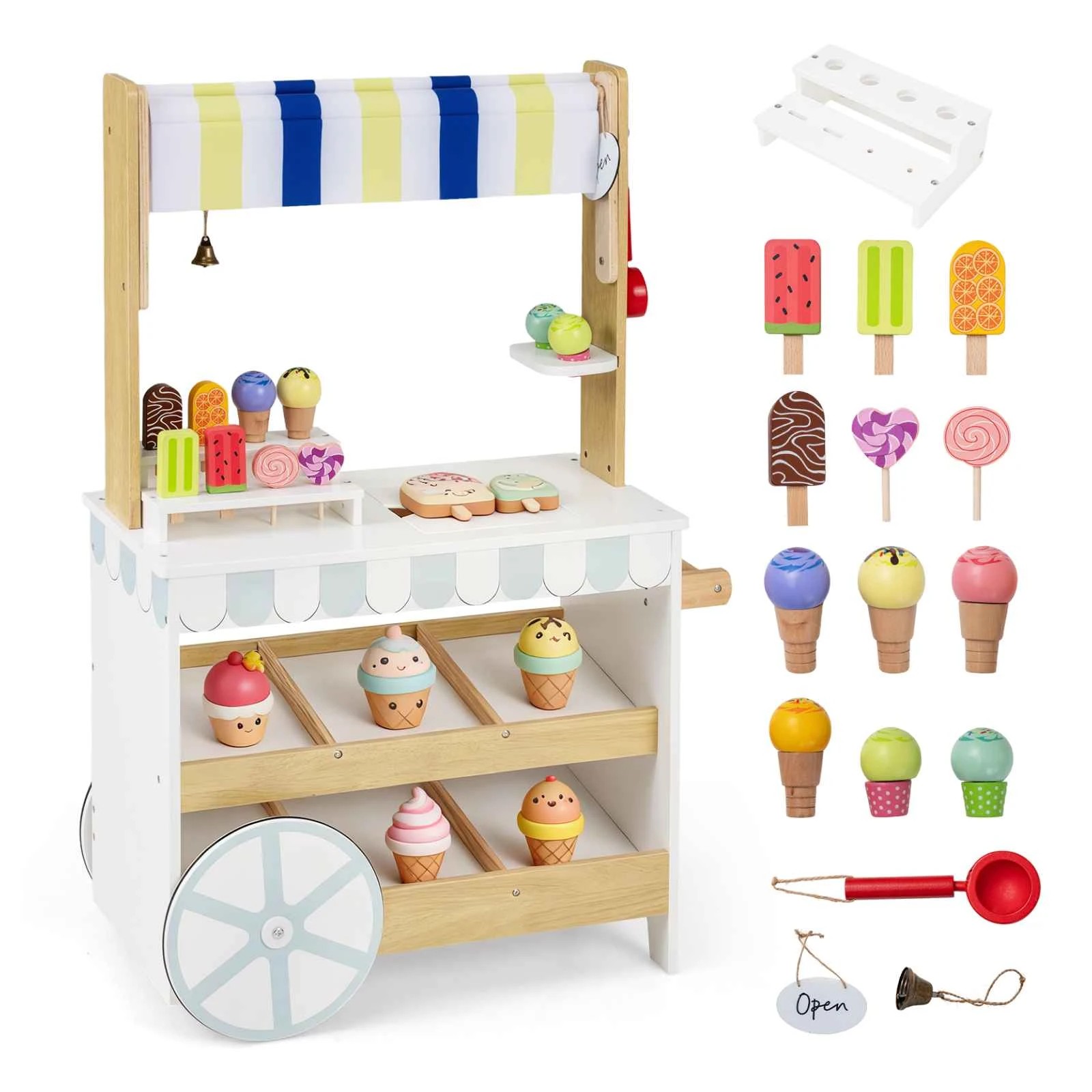 1 Costway Wooden Ice Cream Cart Grocery Store Playset - White, 1 of 1